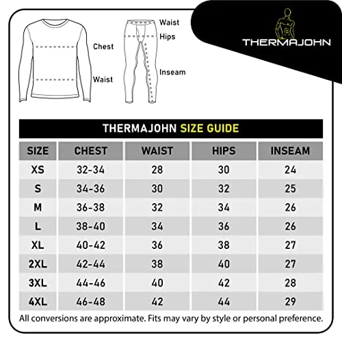 Thermajohn 2 Pack Thermal Underwear for Men Size L V-Neck & Crew Neck Black