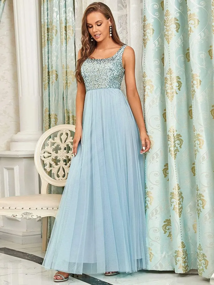 Tulle Sequin Sleeveless A-Line Bridesmaid Dress