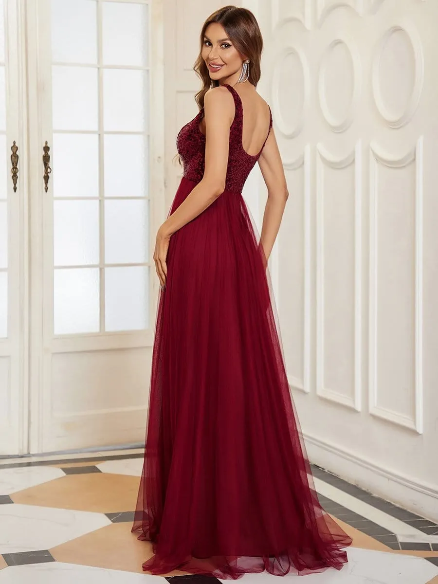 Tulle Sequin Sleeveless A-Line Bridesmaid Dress