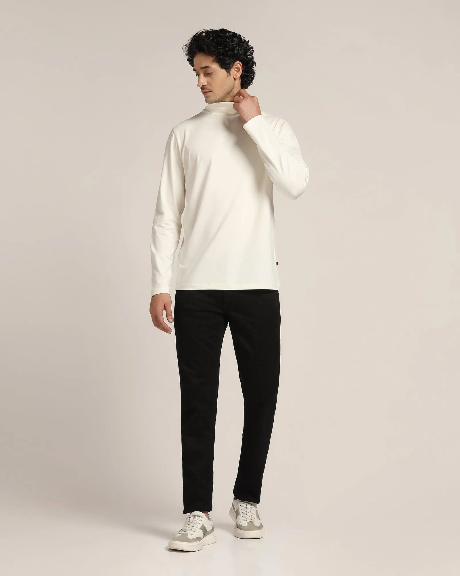 Turtle Neck Off White Solid T-Shirt - Kimmy