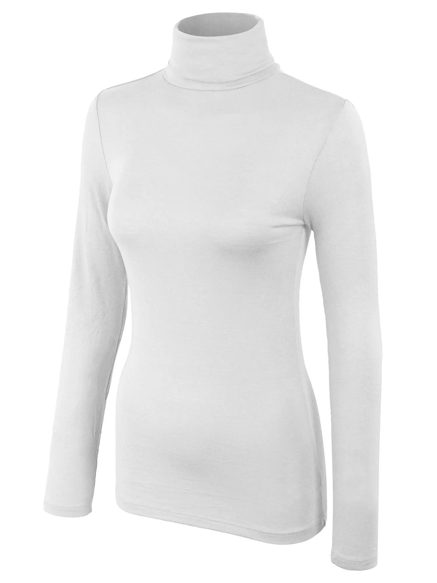 Turtleneck Long Sleeve Basic Solid Fitted Shirt with Stretch (95% Rayon/5% Spandex)