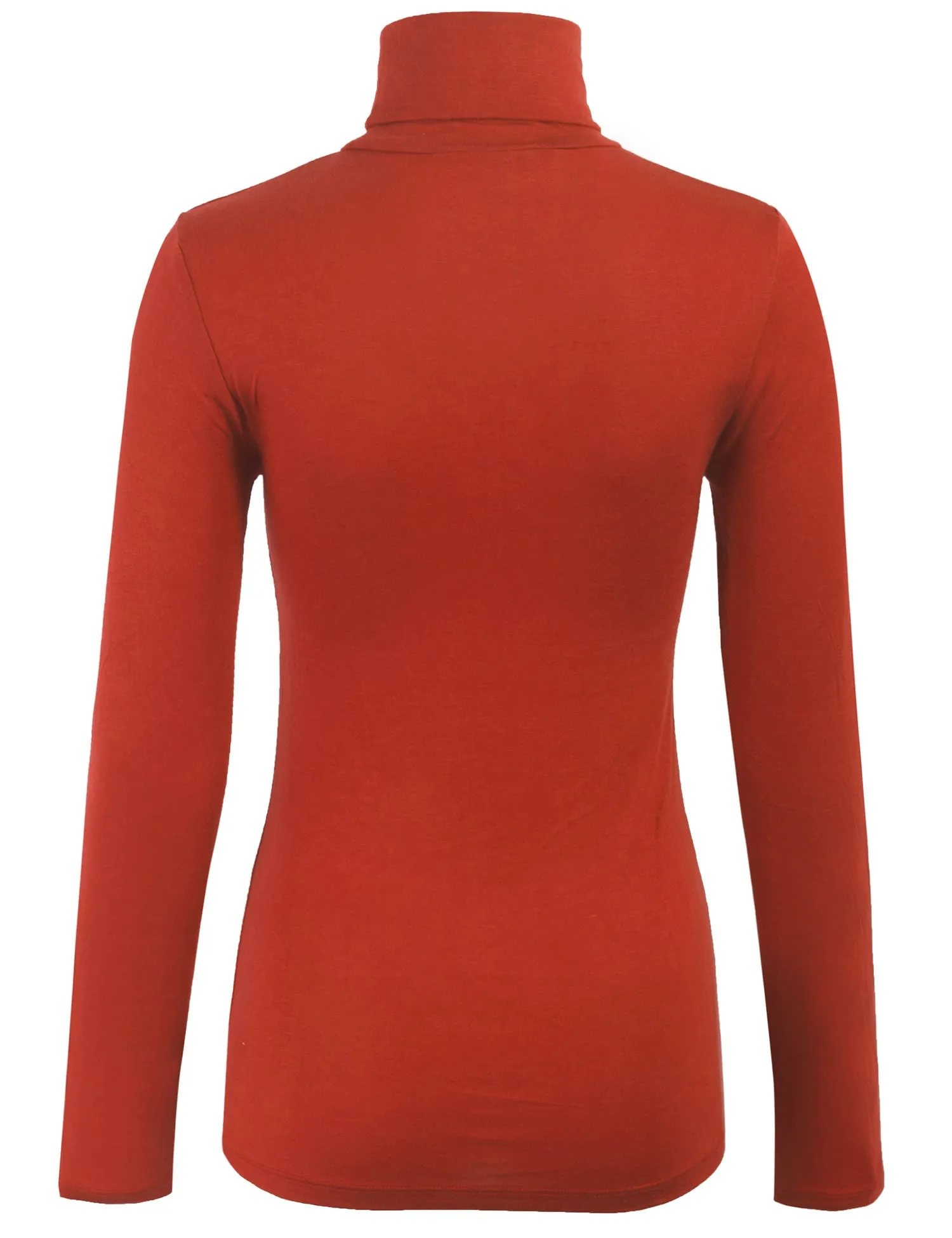 Turtleneck Long Sleeve Basic Solid Fitted Shirt with Stretch (95% Rayon/5% Spandex)