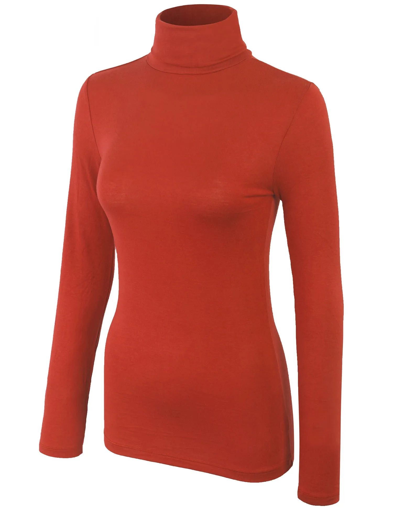 Turtleneck Long Sleeve Basic Solid Fitted Shirt with Stretch (95% Rayon/5% Spandex)