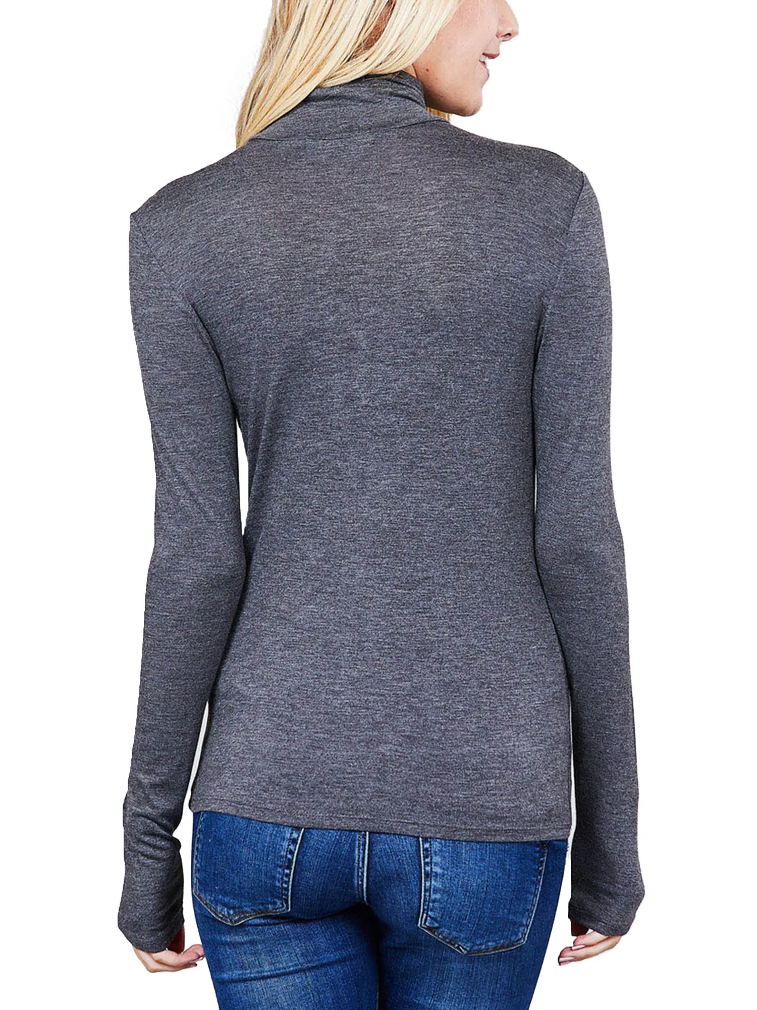 Turtleneck Long Sleeve Basic Solid Fitted Shirt with Stretch (95% Rayon/5% Spandex)