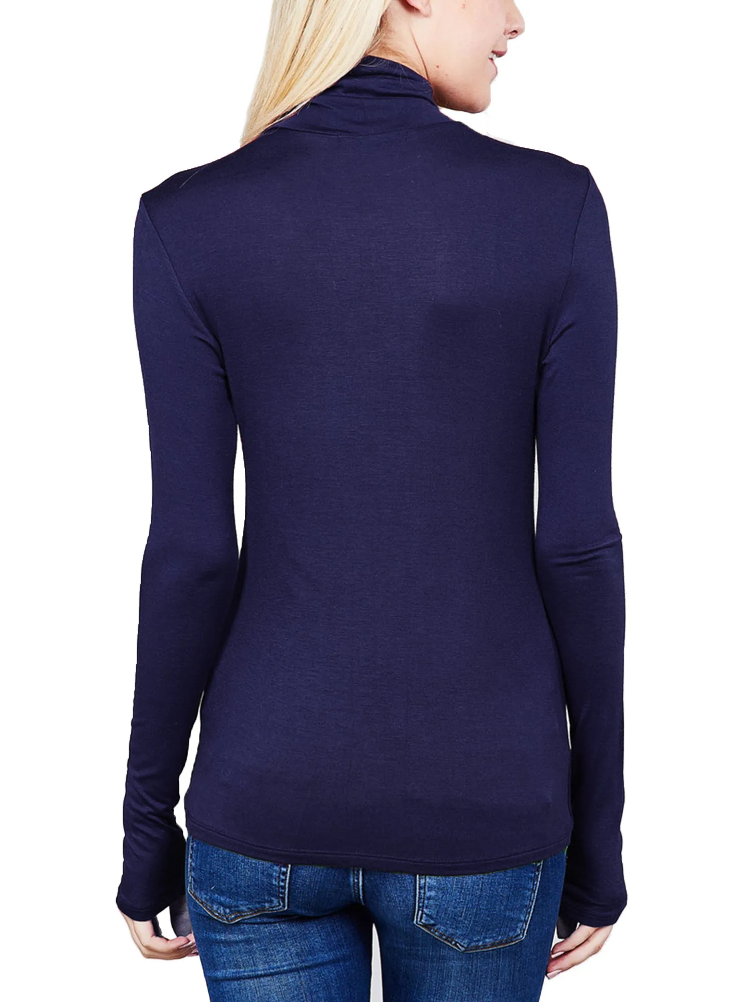 Turtleneck Long Sleeve Basic Solid Fitted Shirt with Stretch (95% Rayon/5% Spandex)