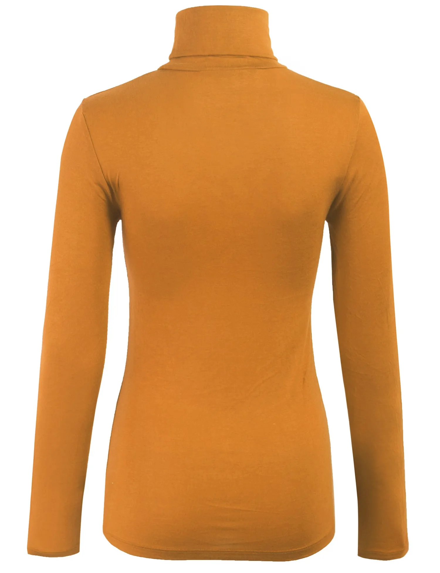 Turtleneck Long Sleeve Basic Solid Fitted Shirt with Stretch (95% Rayon/5% Spandex)