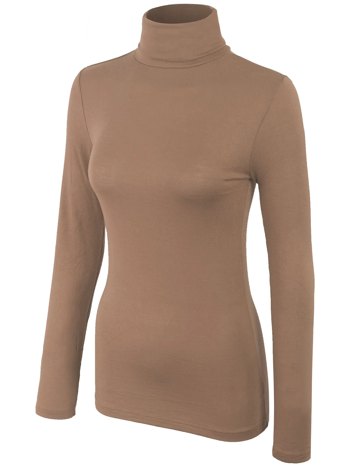 Turtleneck Long Sleeve Basic Solid Fitted Shirt with Stretch (95% Rayon/5% Spandex)