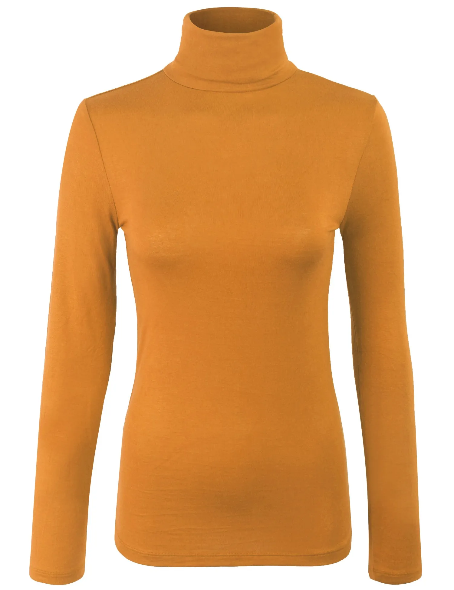 Turtleneck Long Sleeve Basic Solid Fitted Shirt with Stretch (95% Rayon/5% Spandex)