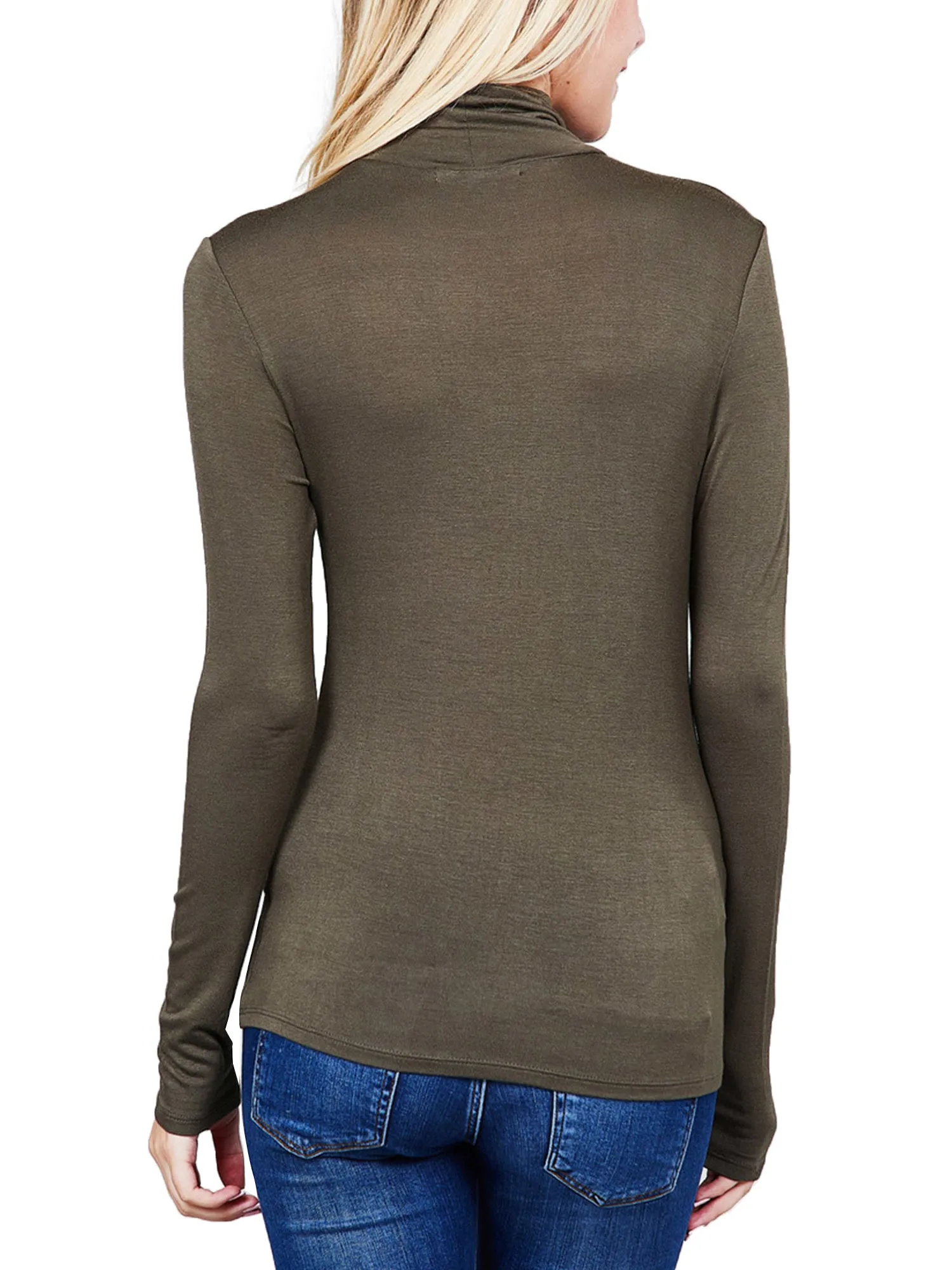 Turtleneck Long Sleeve Basic Solid Fitted Shirt with Stretch (95% Rayon/5% Spandex)