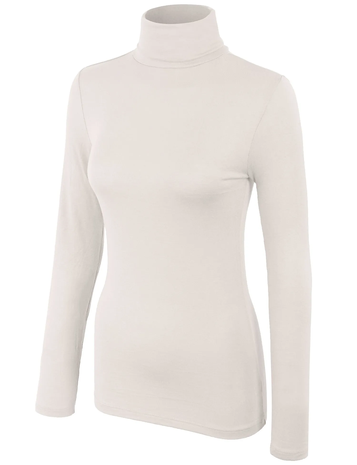 Turtleneck Long Sleeve Basic Solid Fitted Shirt with Stretch (95% Rayon/5% Spandex)