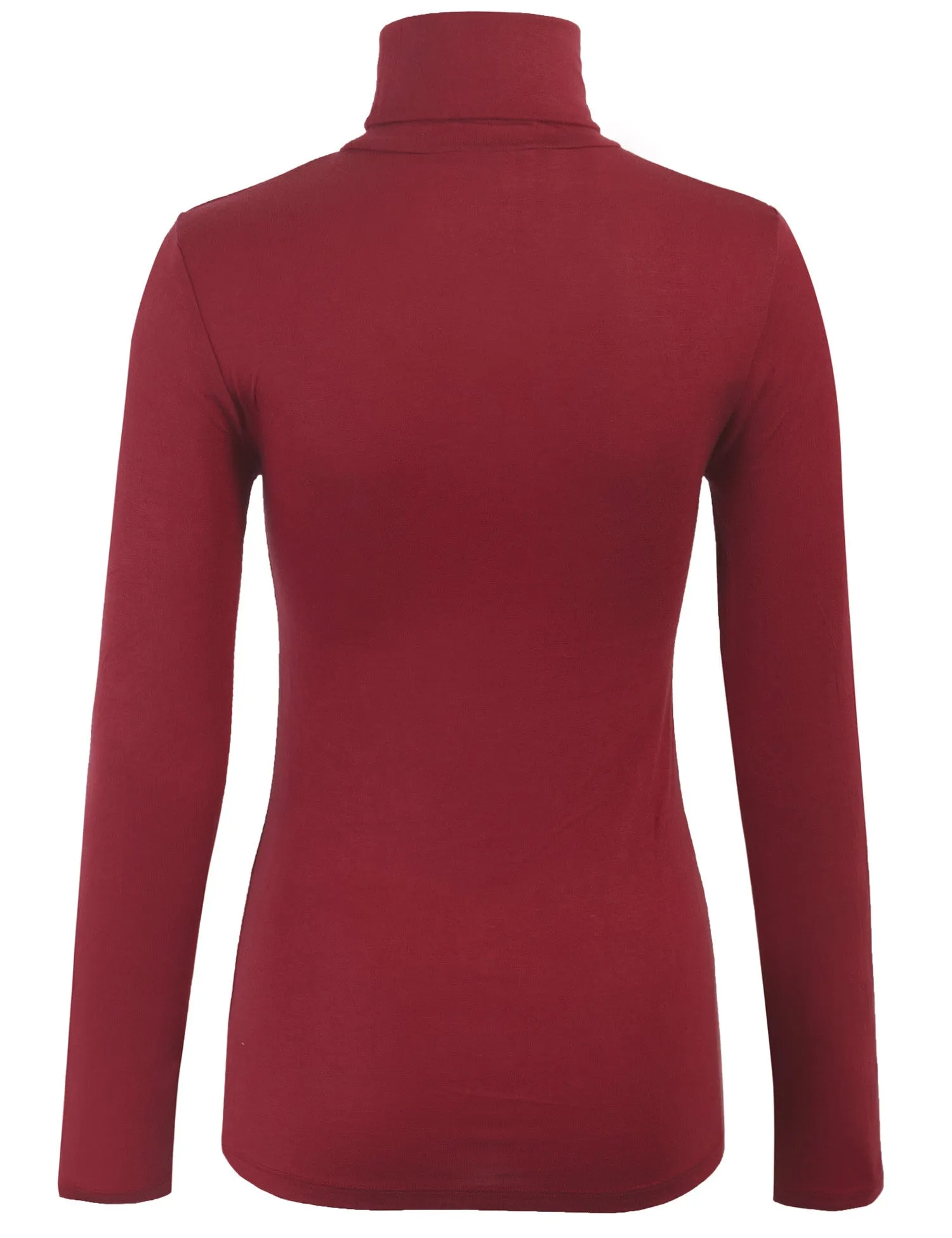 Turtleneck Long Sleeve Basic Solid Fitted Shirt with Stretch (95% Rayon/5% Spandex)