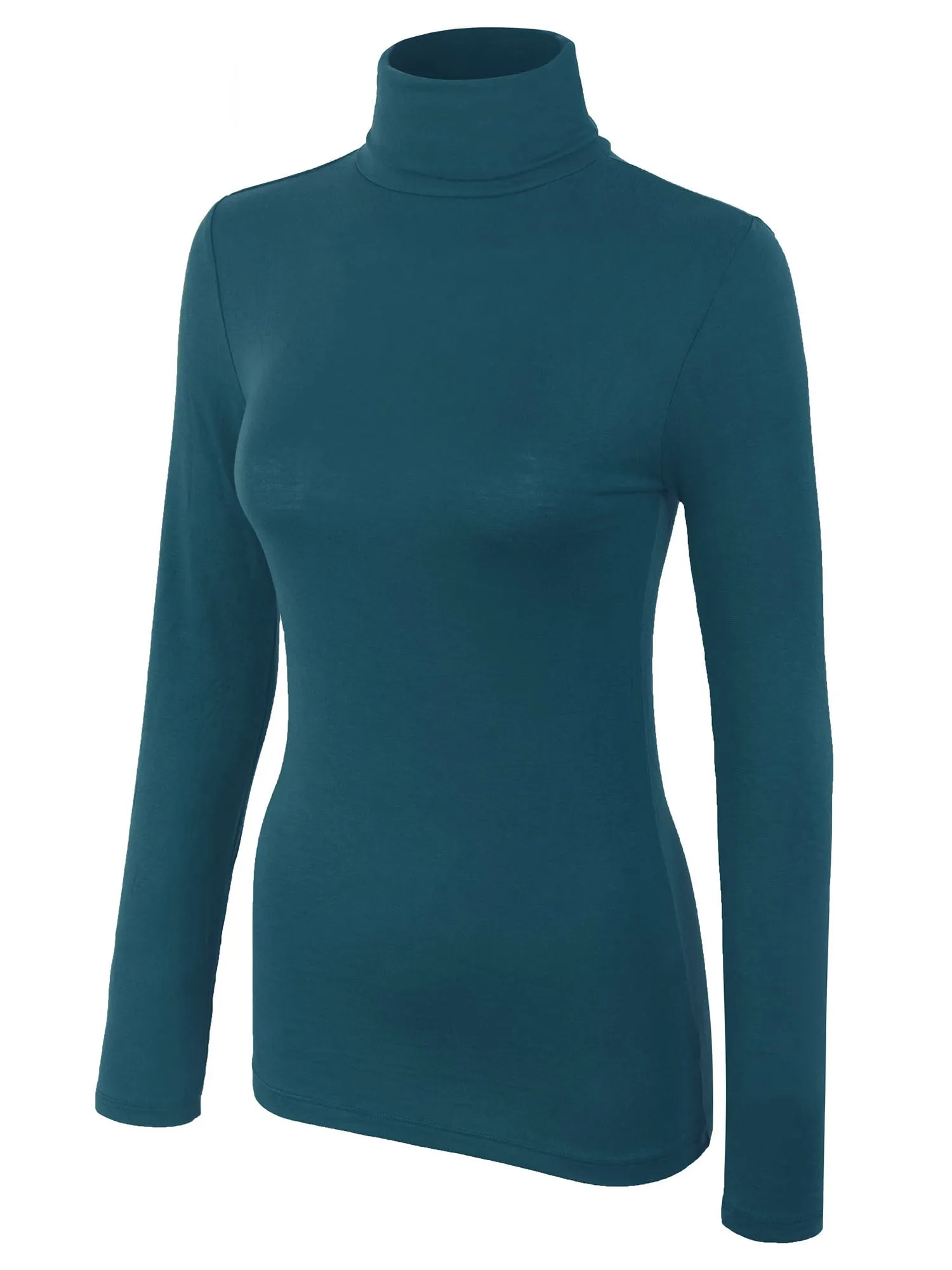 Turtleneck Long Sleeve Basic Solid Fitted Shirt with Stretch (95% Rayon/5% Spandex)