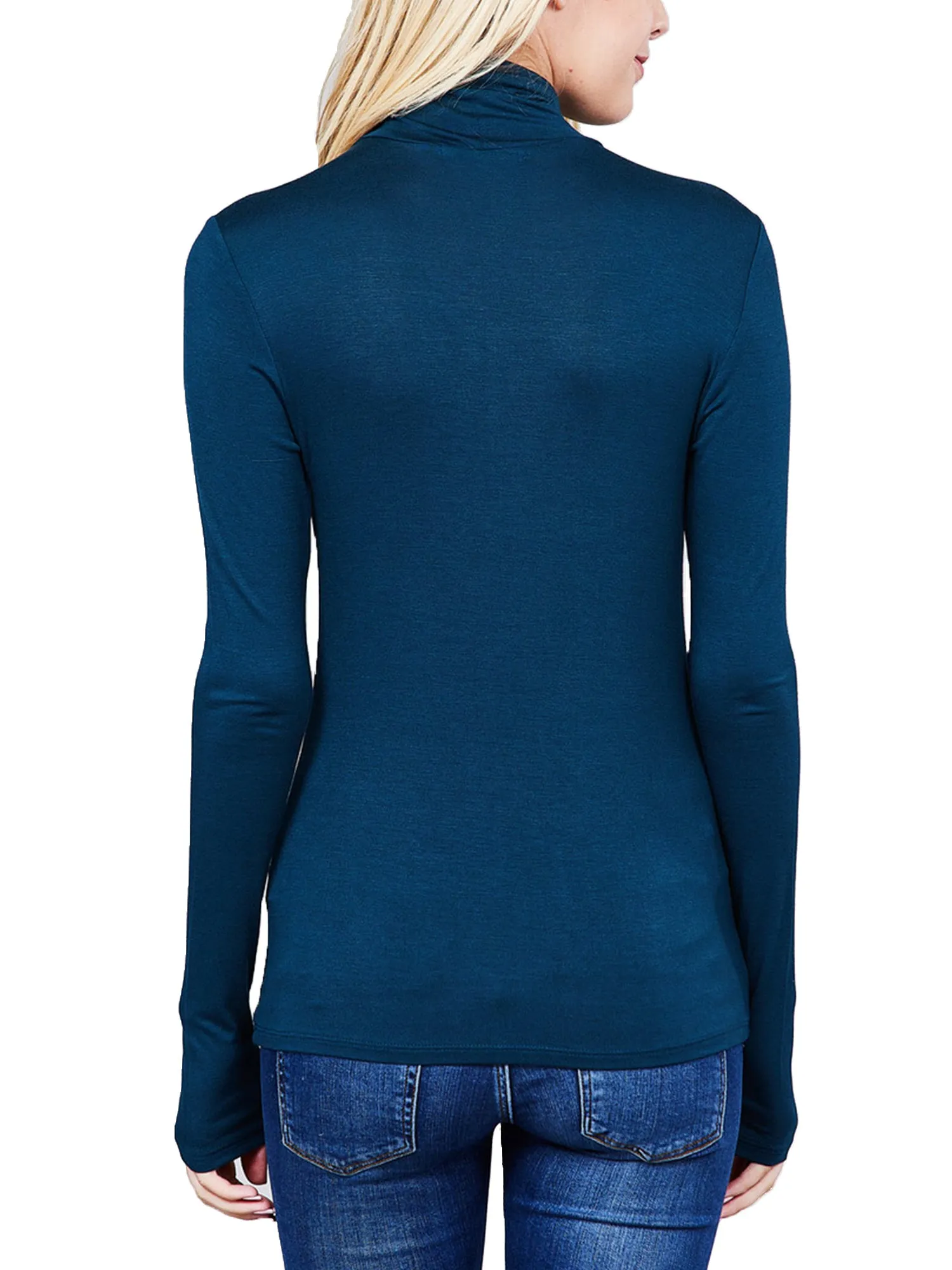 Turtleneck Long Sleeve Basic Solid Fitted Shirt with Stretch (95% Rayon/5% Spandex)