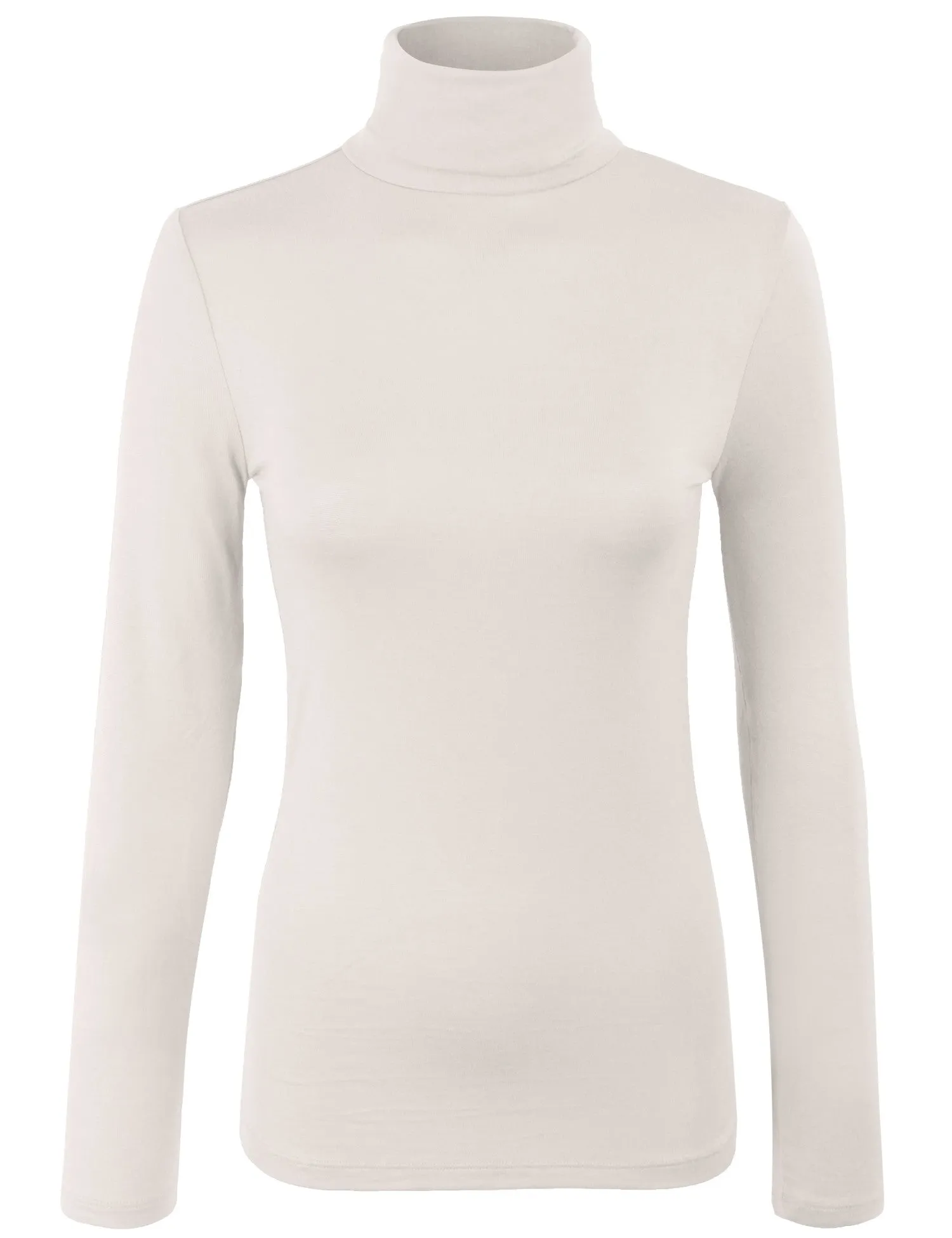 Turtleneck Long Sleeve Basic Solid Fitted Shirt with Stretch (95% Rayon/5% Spandex)