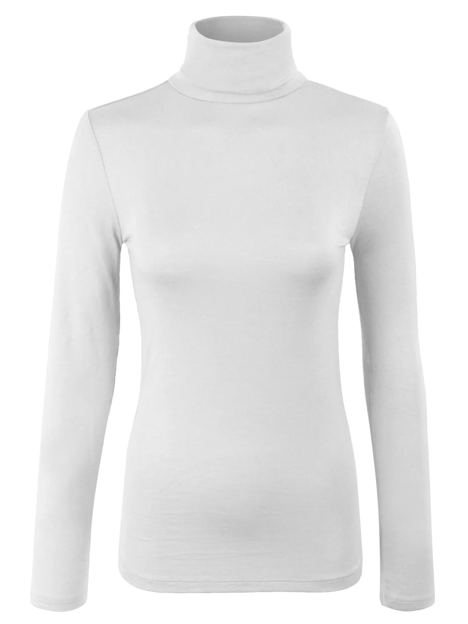 Turtleneck Long Sleeve Basic Solid Fitted Shirt with Stretch (95% Rayon/5% Spandex)