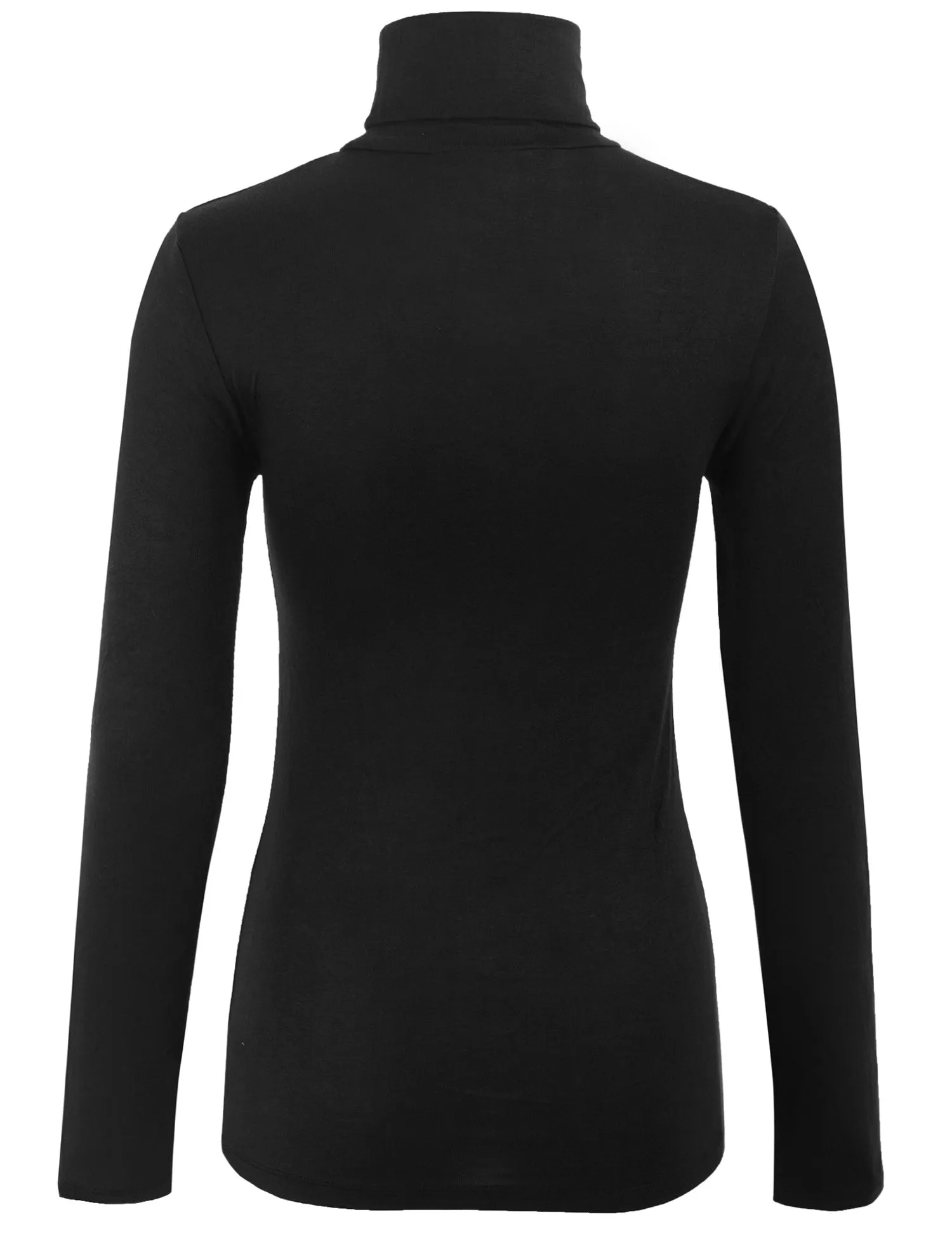 Turtleneck Long Sleeve Basic Solid Fitted Shirt with Stretch (95% Rayon/5% Spandex)