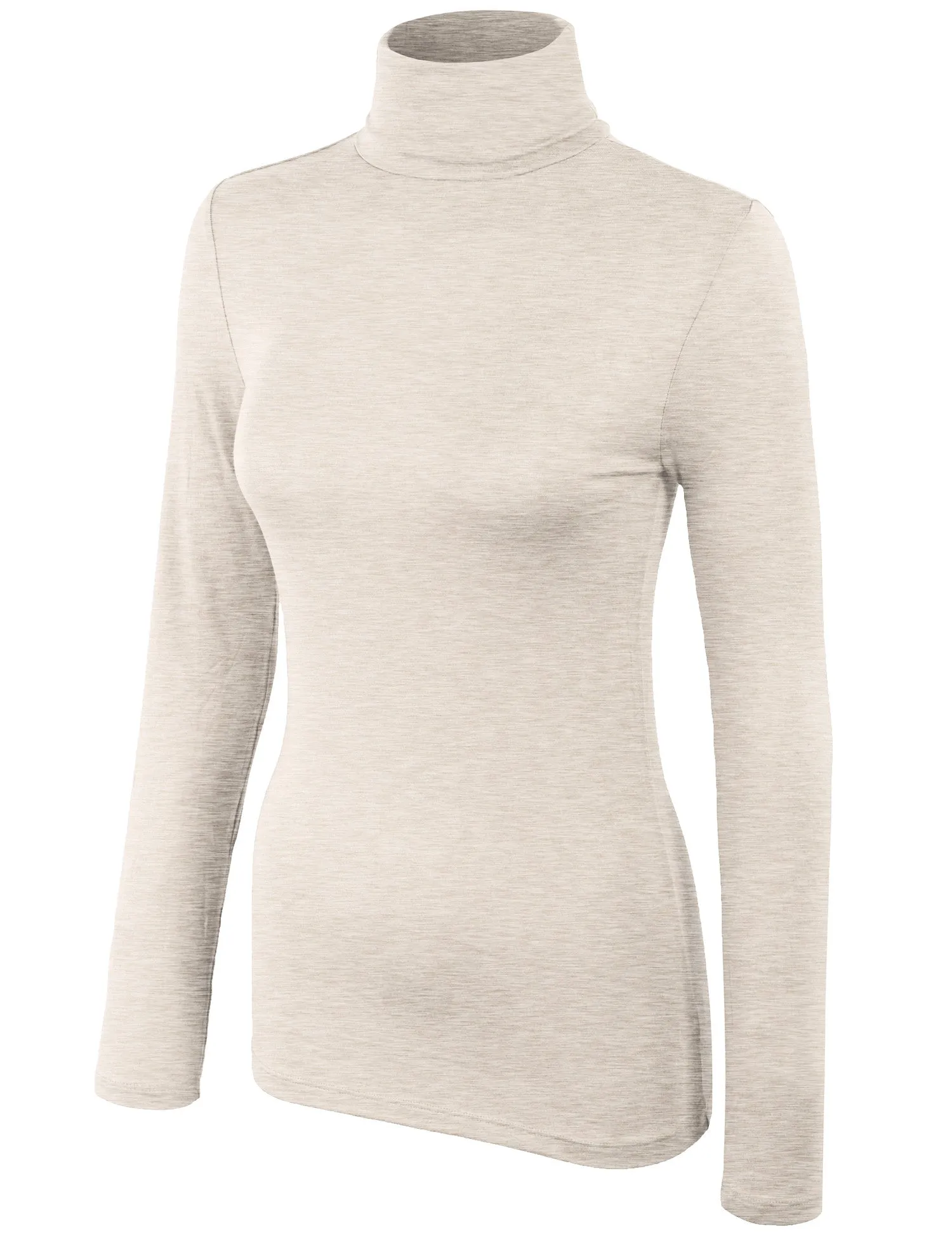 Turtleneck Long Sleeve Basic Solid Fitted Shirt with Stretch (95% Rayon/5% Spandex)