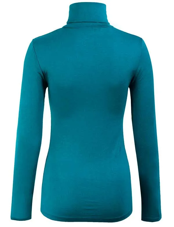 Turtleneck Long Sleeve Basic Solid Fitted Shirt with Stretch (95% Rayon/5% Spandex)