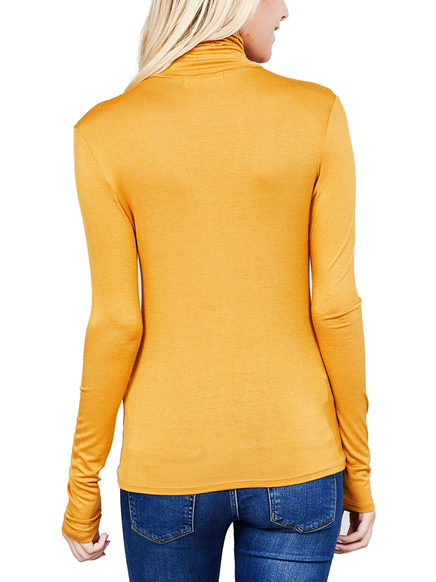 Turtleneck Long Sleeve Basic Solid Fitted Shirt with Stretch (95% Rayon/5% Spandex)