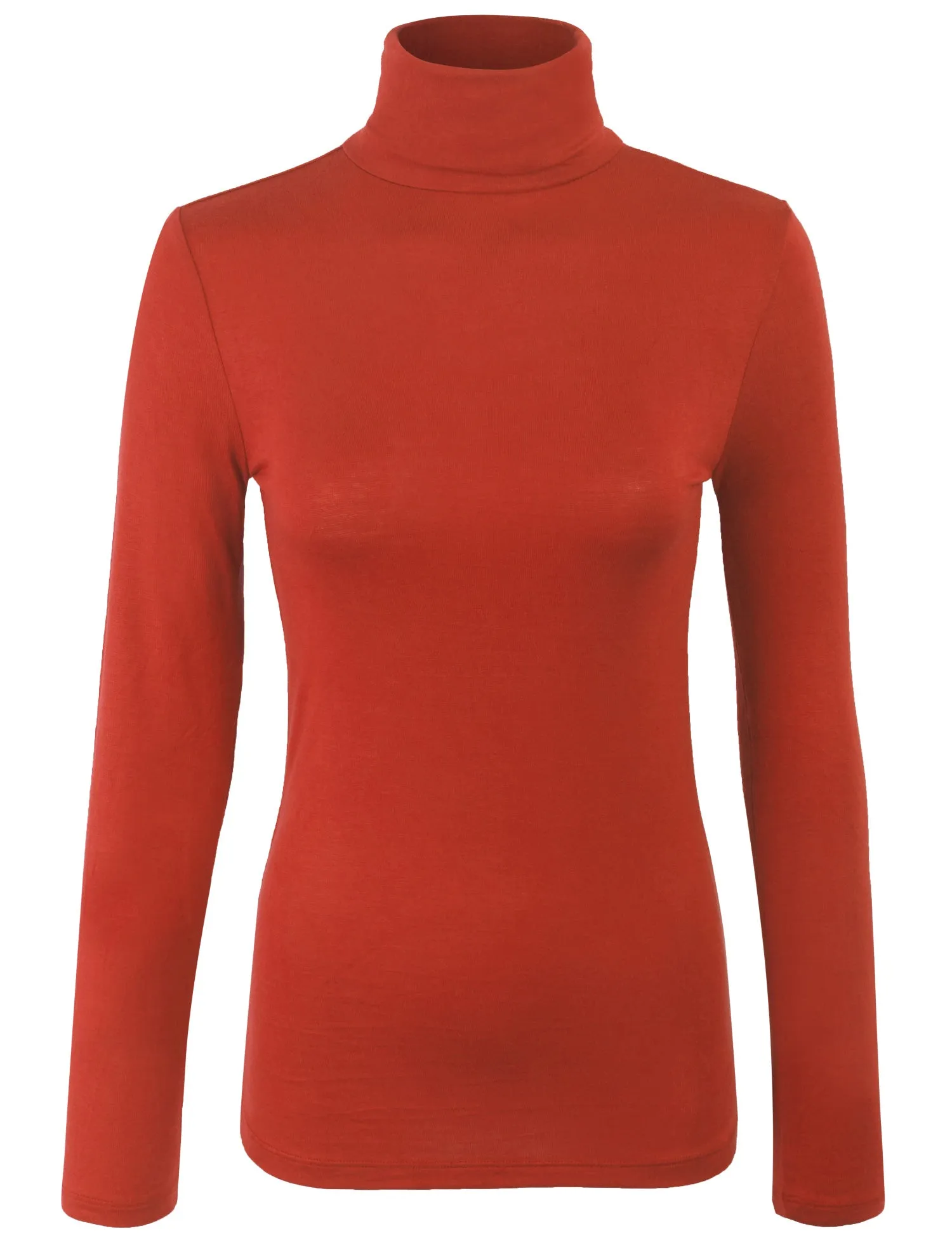 Turtleneck Long Sleeve Basic Solid Fitted Shirt with Stretch (95% Rayon/5% Spandex)