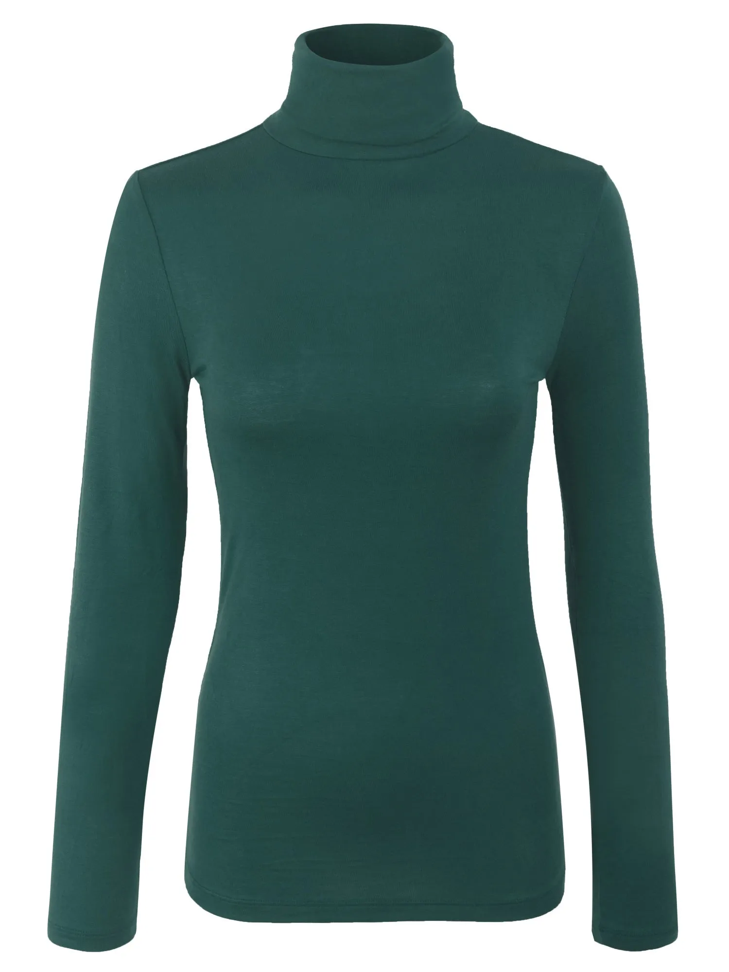 Turtleneck Long Sleeve Basic Solid Fitted Shirt with Stretch (95% Rayon/5% Spandex)