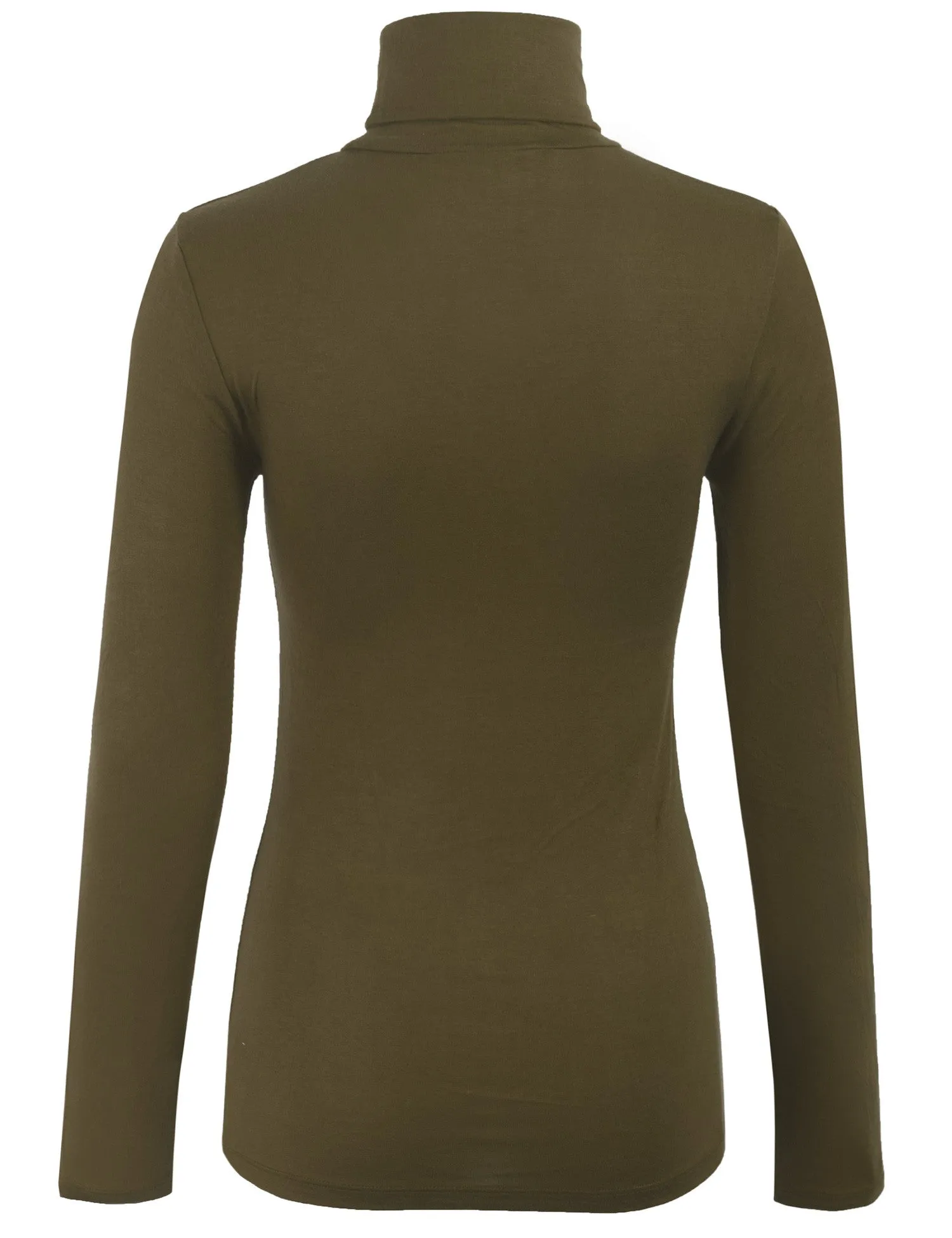 Turtleneck Long Sleeve Basic Solid Fitted Shirt with Stretch (95% Rayon/5% Spandex)