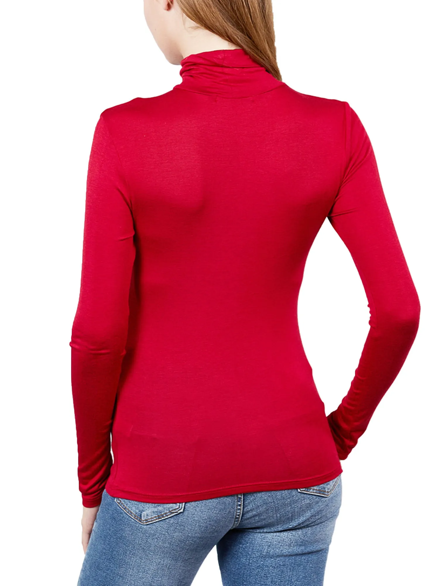 Turtleneck Long Sleeve Basic Solid Fitted Shirt with Stretch (95% Rayon/5% Spandex)