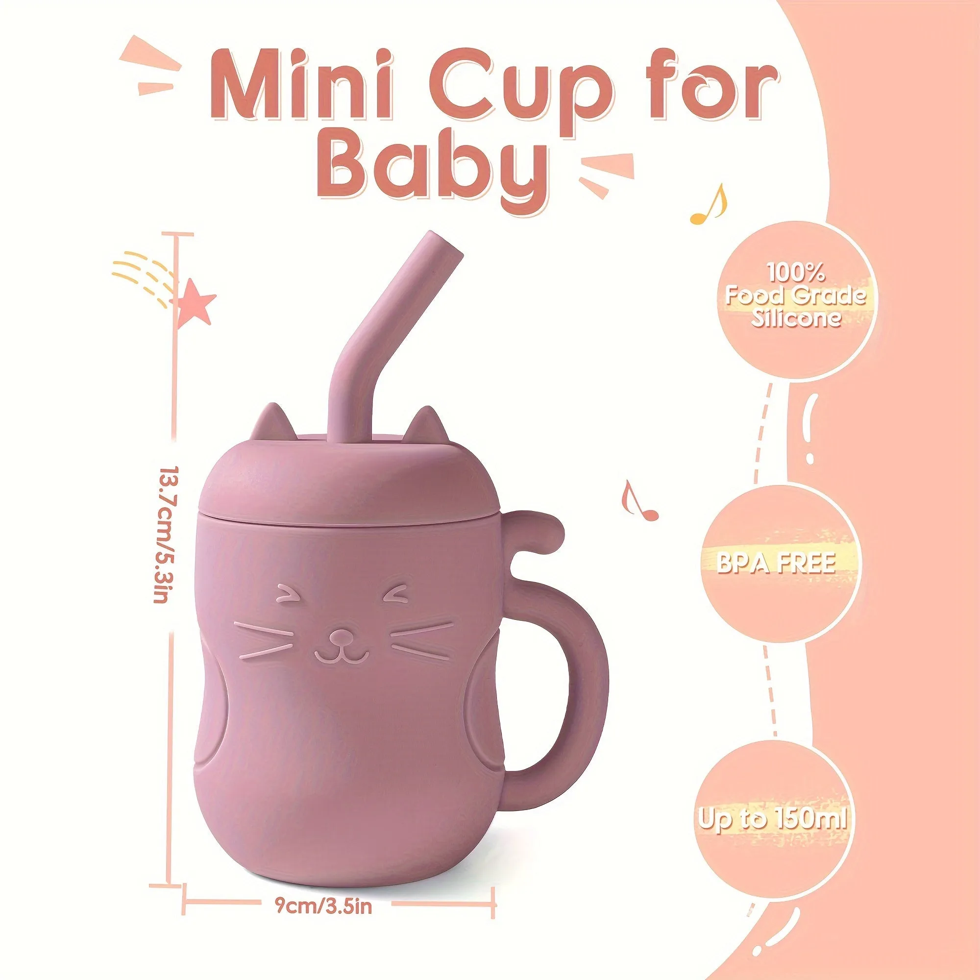 TYRY.HU Cute Kawaii Cat Learning Cup - Leak-Proof, BPA-Free, Includes Cute Stopper & Straw - Perfect for Baby's First Feedings!