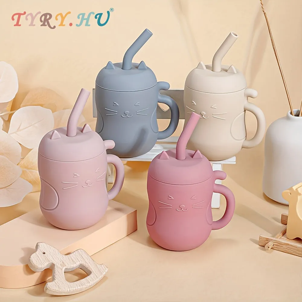 TYRY.HU Cute Kawaii Cat Learning Cup - Leak-Proof, BPA-Free, Includes Cute Stopper & Straw - Perfect for Baby's First Feedings!