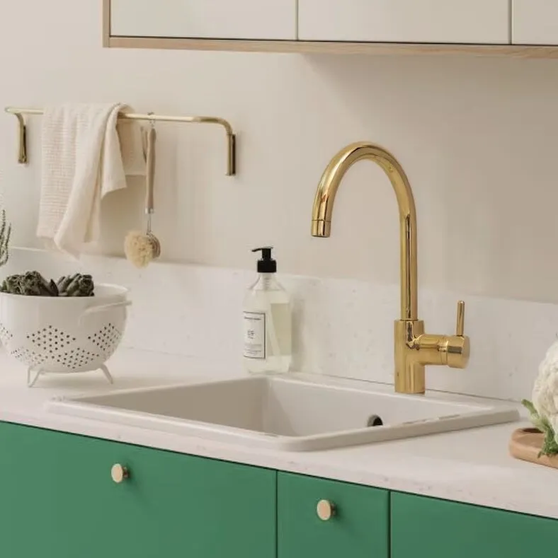 Unlacquered Brass Prep Sink Faucet, Single Hole Gold Faucet, Single Handle Faucet