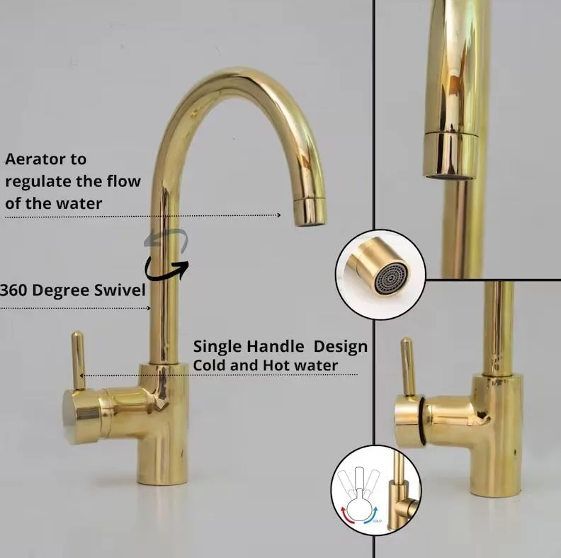 Unlacquered Brass Prep Sink Faucet, Single Hole Gold Faucet, Single Handle Faucet