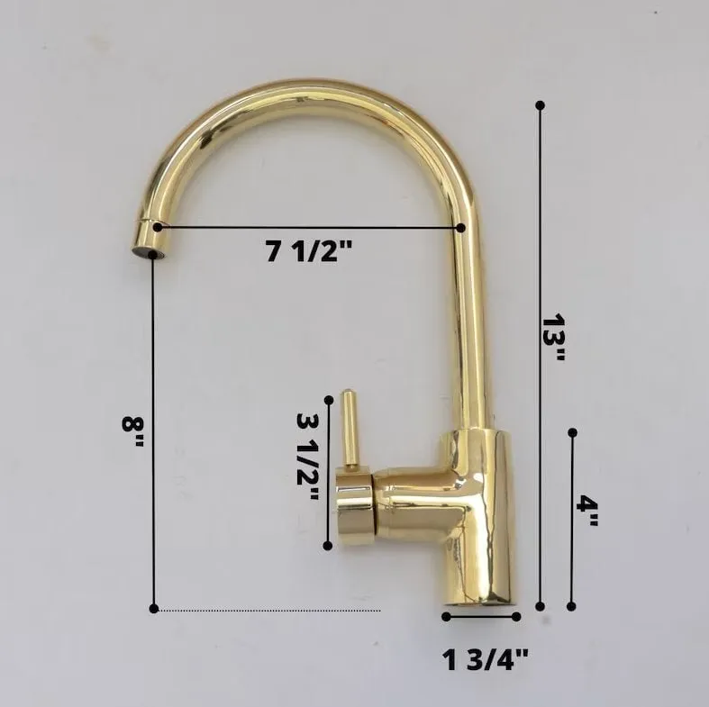 Unlacquered Brass Prep Sink Faucet, Single Hole Gold Faucet, Single Handle Faucet