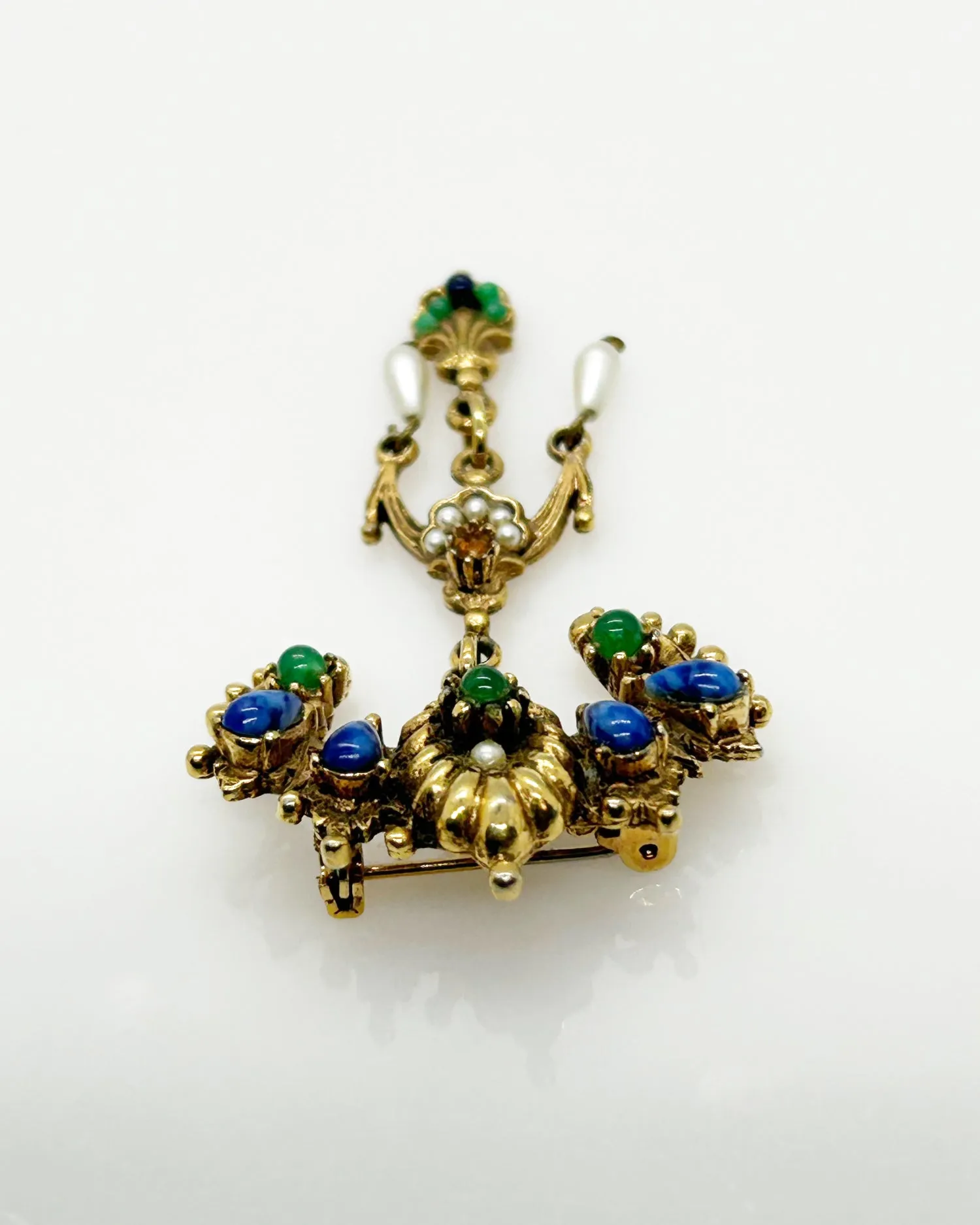 Vintage ART Brooch with Blue and Green Accents