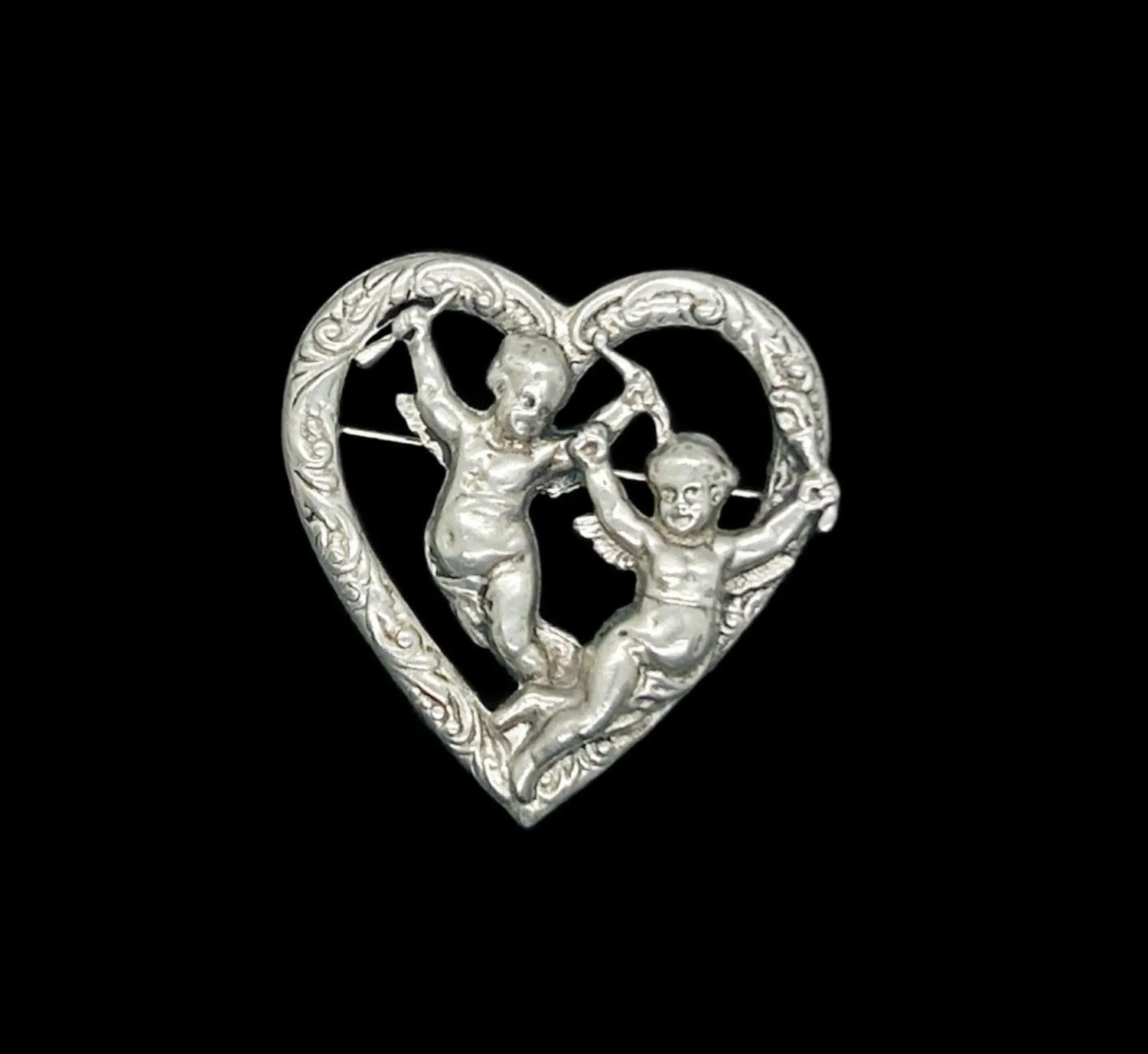 Vintage Renaissance Revival Heart Brooch With Cherubs