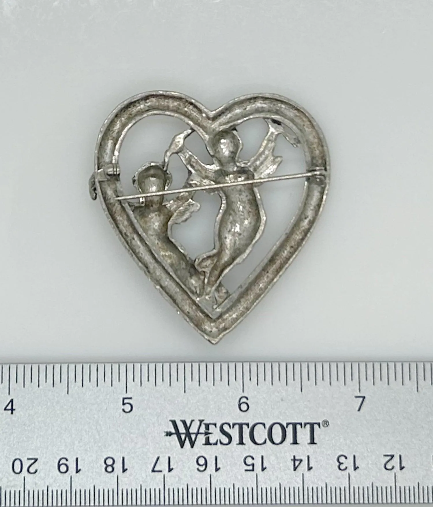 Vintage Renaissance Revival Heart Brooch With Cherubs