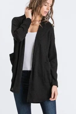 Waffle Knit Cardigan w/Pockets & Hood - #3392-3403