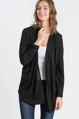 Waffle Knit Cardigan w/Pockets & Hood - #3392-3403