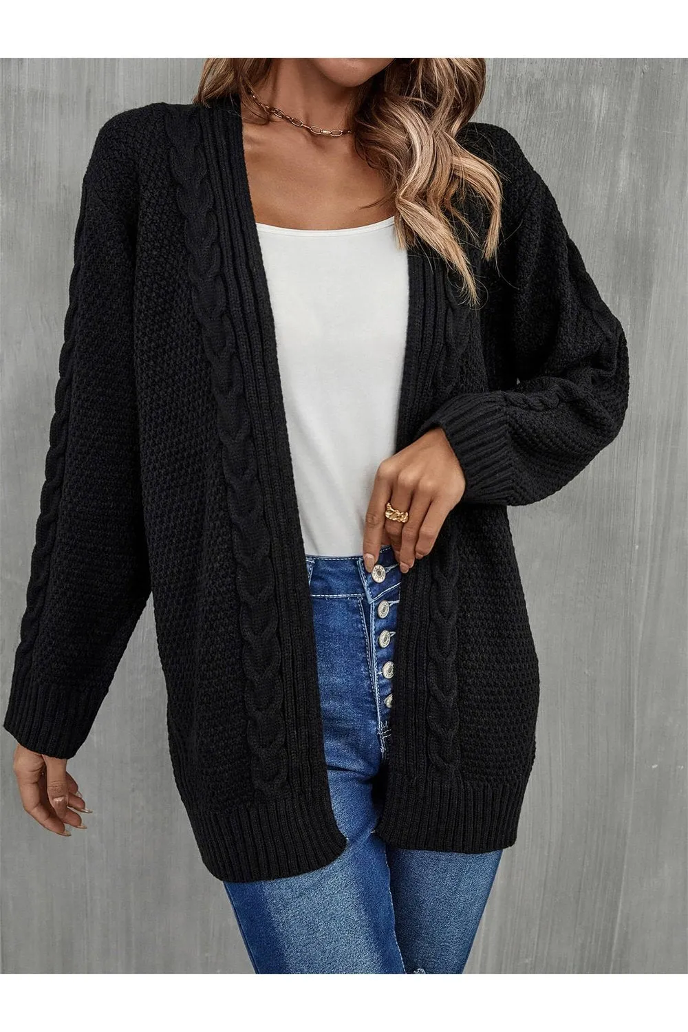 Warm Fall Mixed Knit Open Front Longline Cardigan