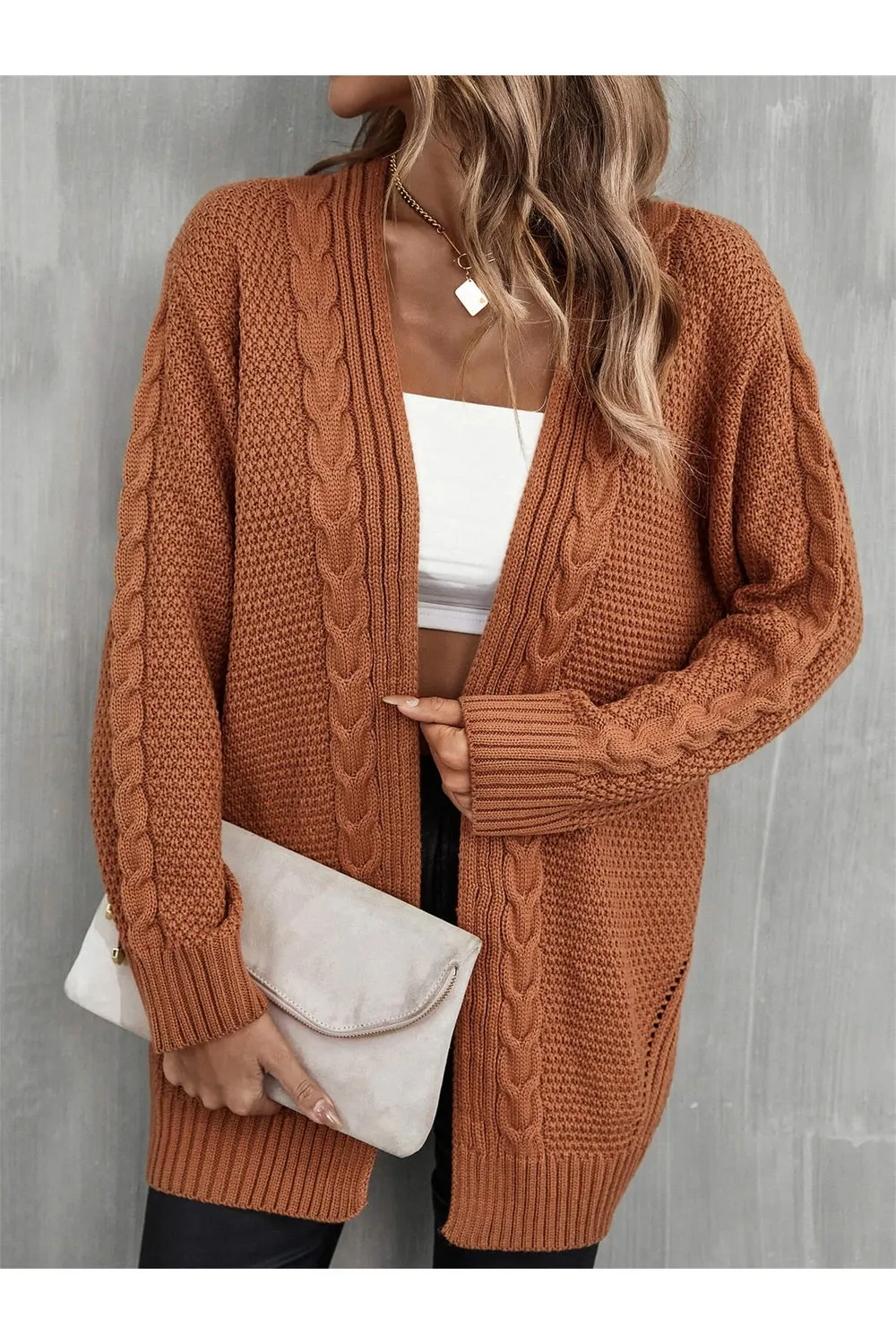 Warm Fall Mixed Knit Open Front Longline Cardigan