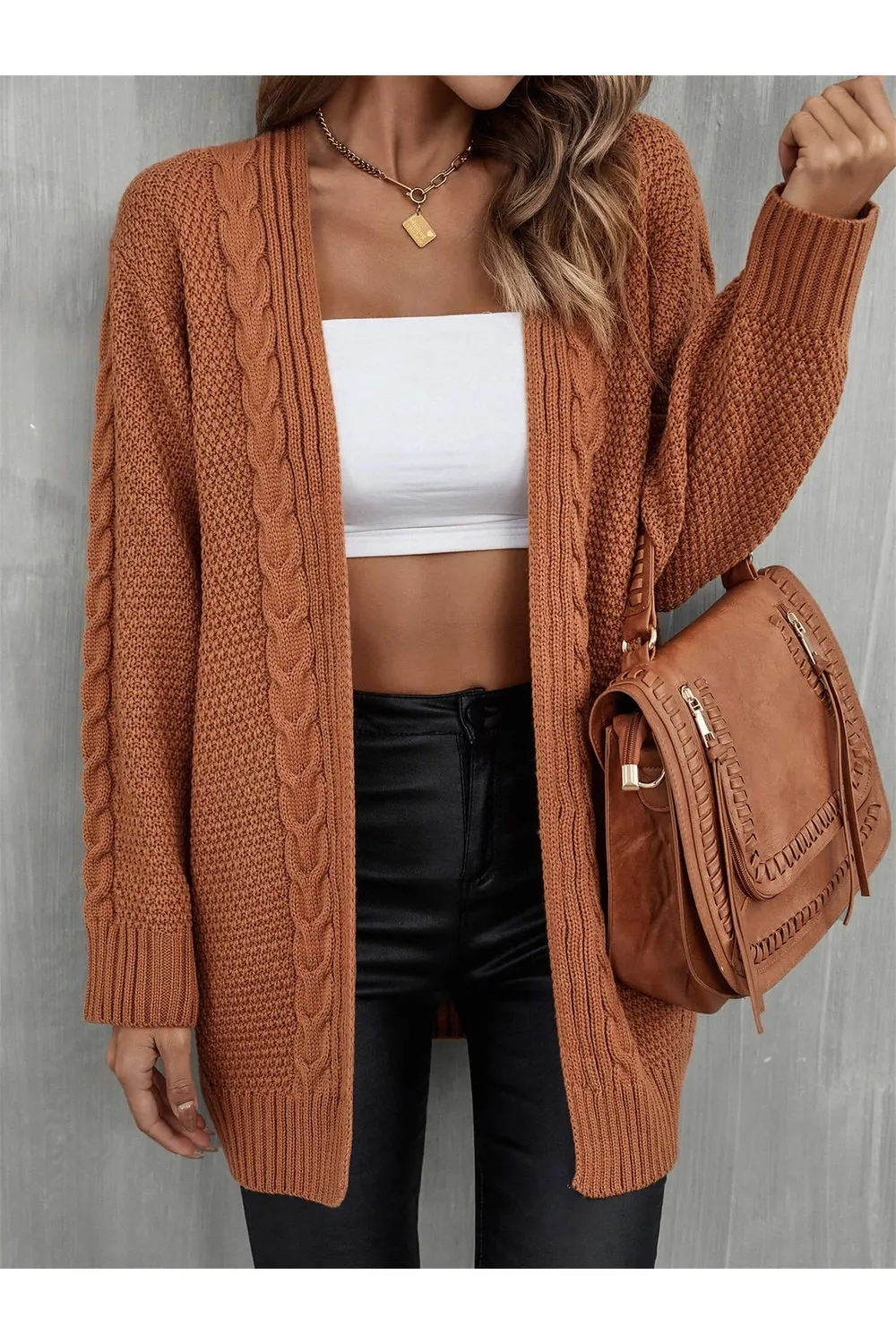 Warm Fall Mixed Knit Open Front Longline Cardigan