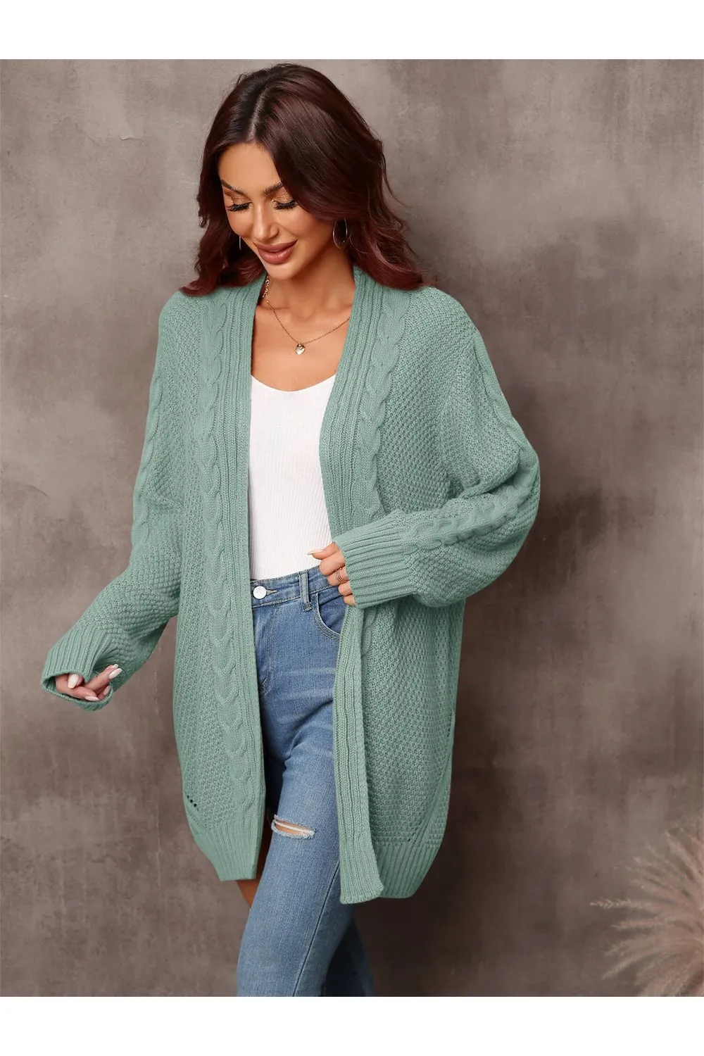 Warm Fall Mixed Knit Open Front Longline Cardigan