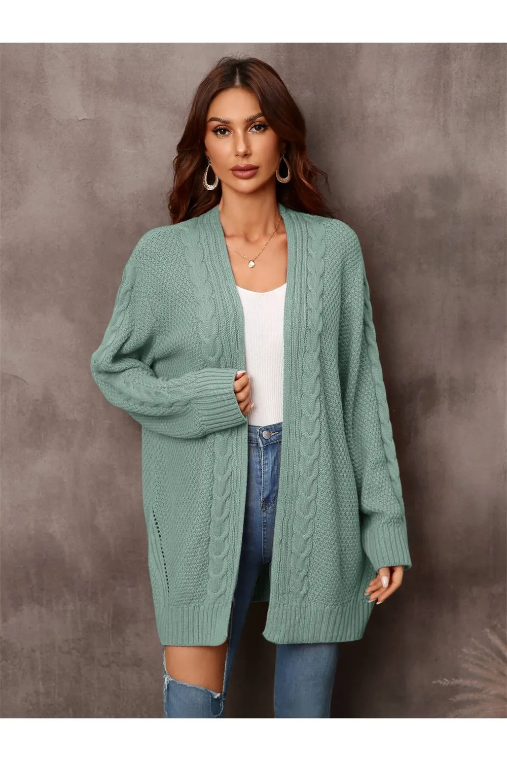 Warm Fall Mixed Knit Open Front Longline Cardigan