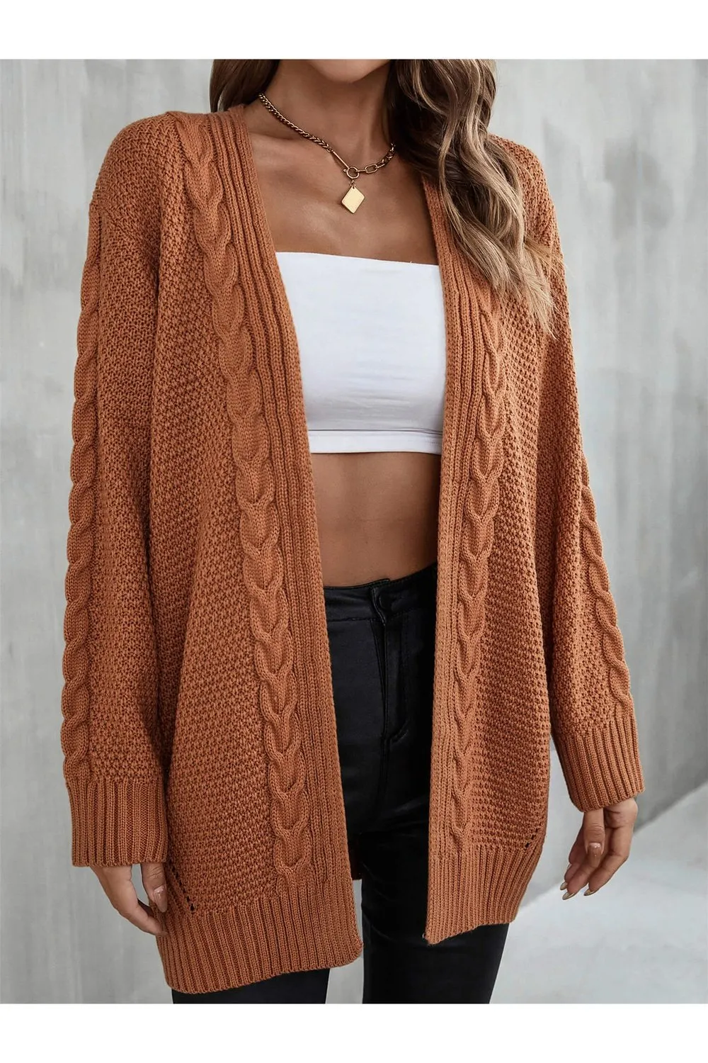 Warm Fall Mixed Knit Open Front Longline Cardigan