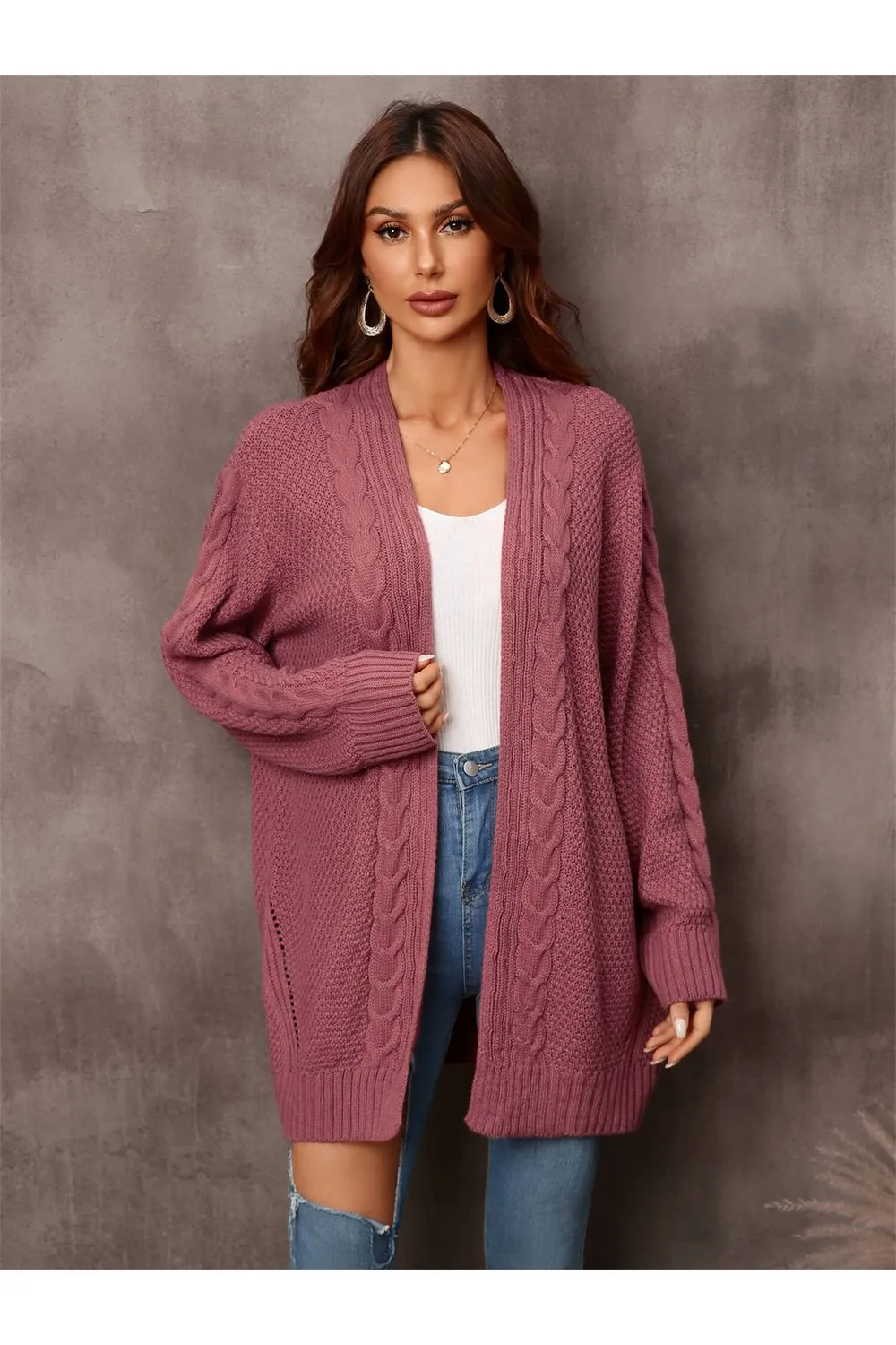 Warm Fall Mixed Knit Open Front Longline Cardigan