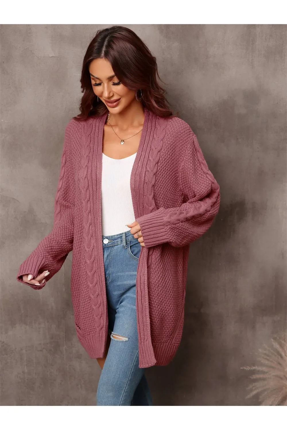 Warm Fall Mixed Knit Open Front Longline Cardigan