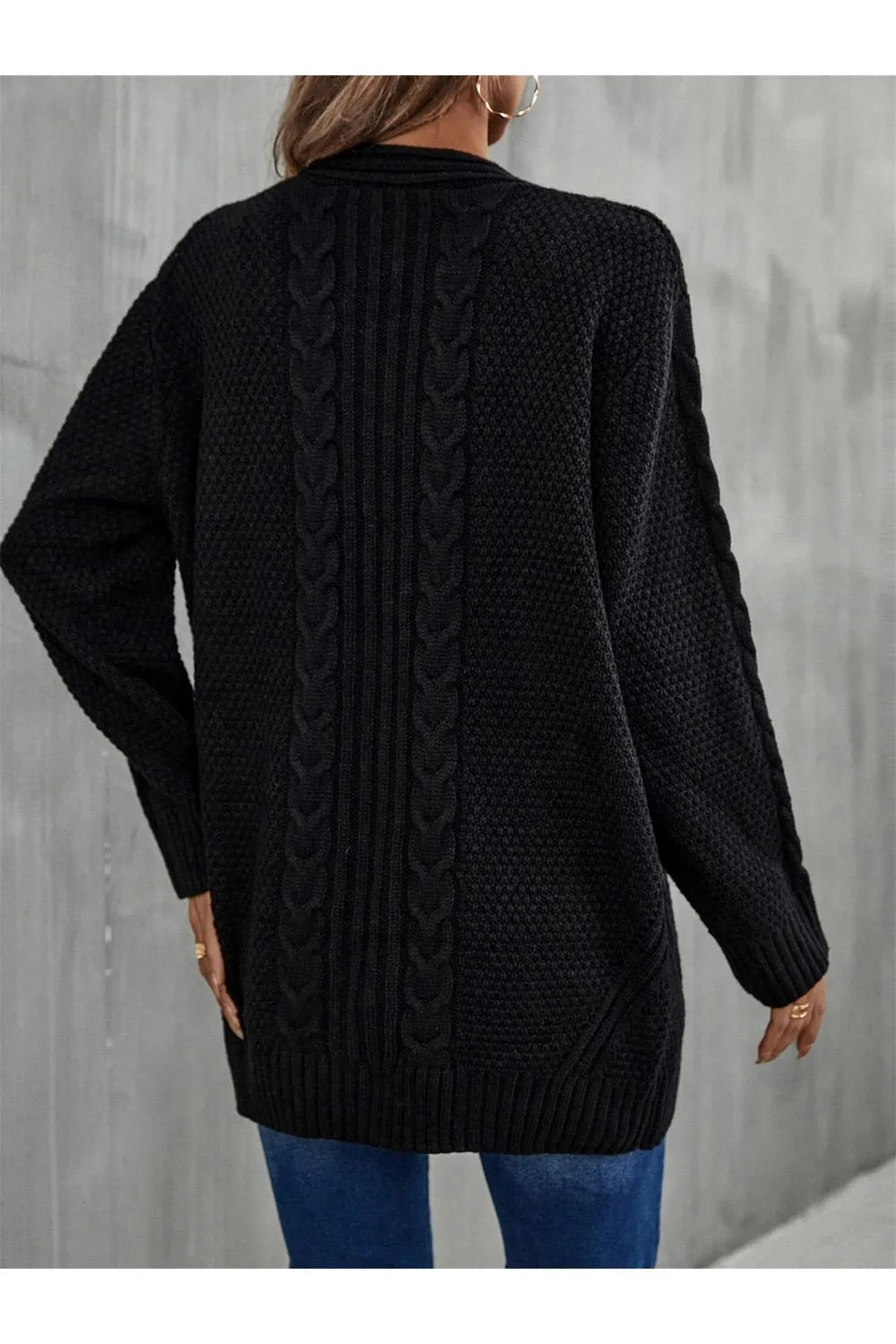 Warm Fall Mixed Knit Open Front Longline Cardigan