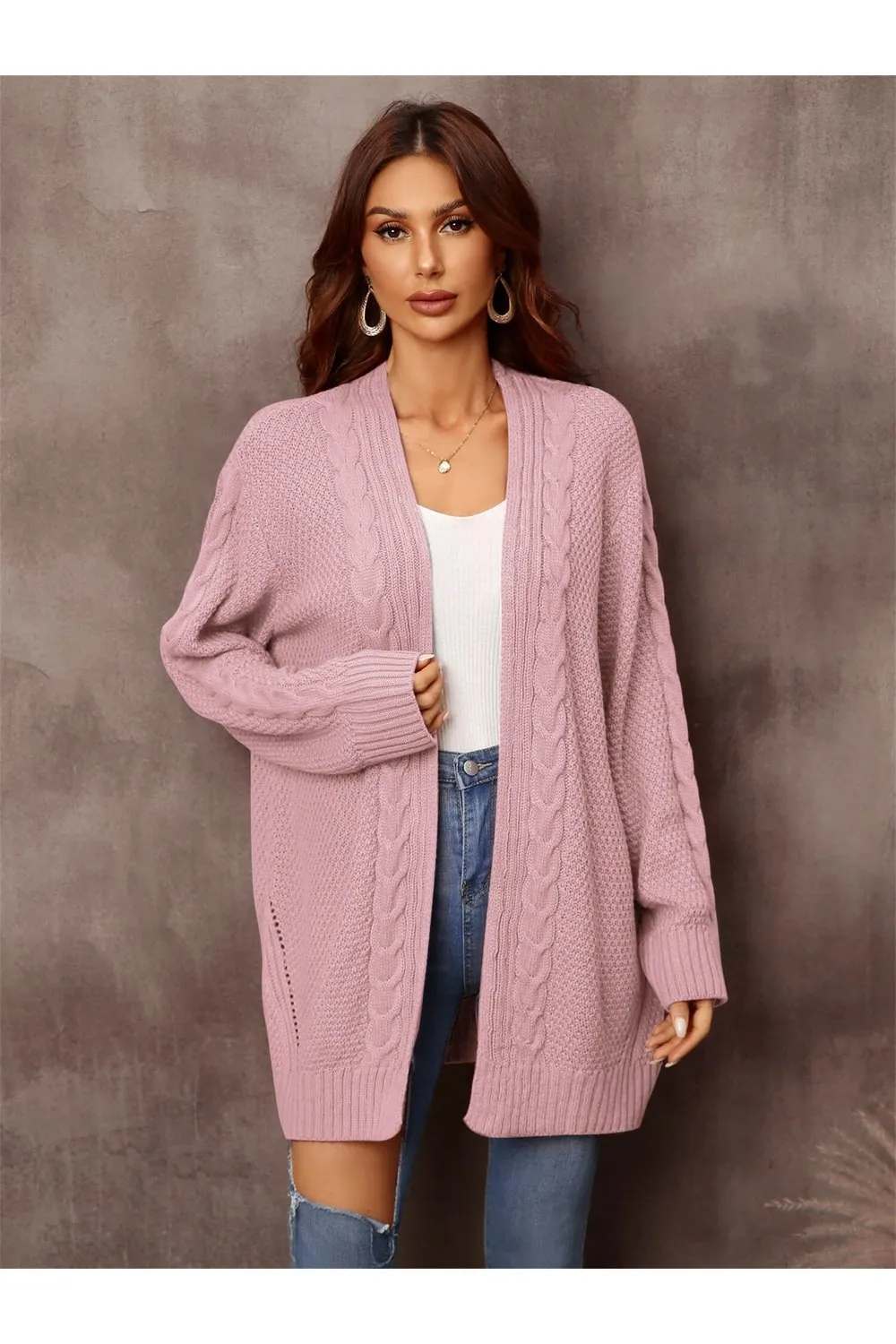 Warm Fall Mixed Knit Open Front Longline Cardigan