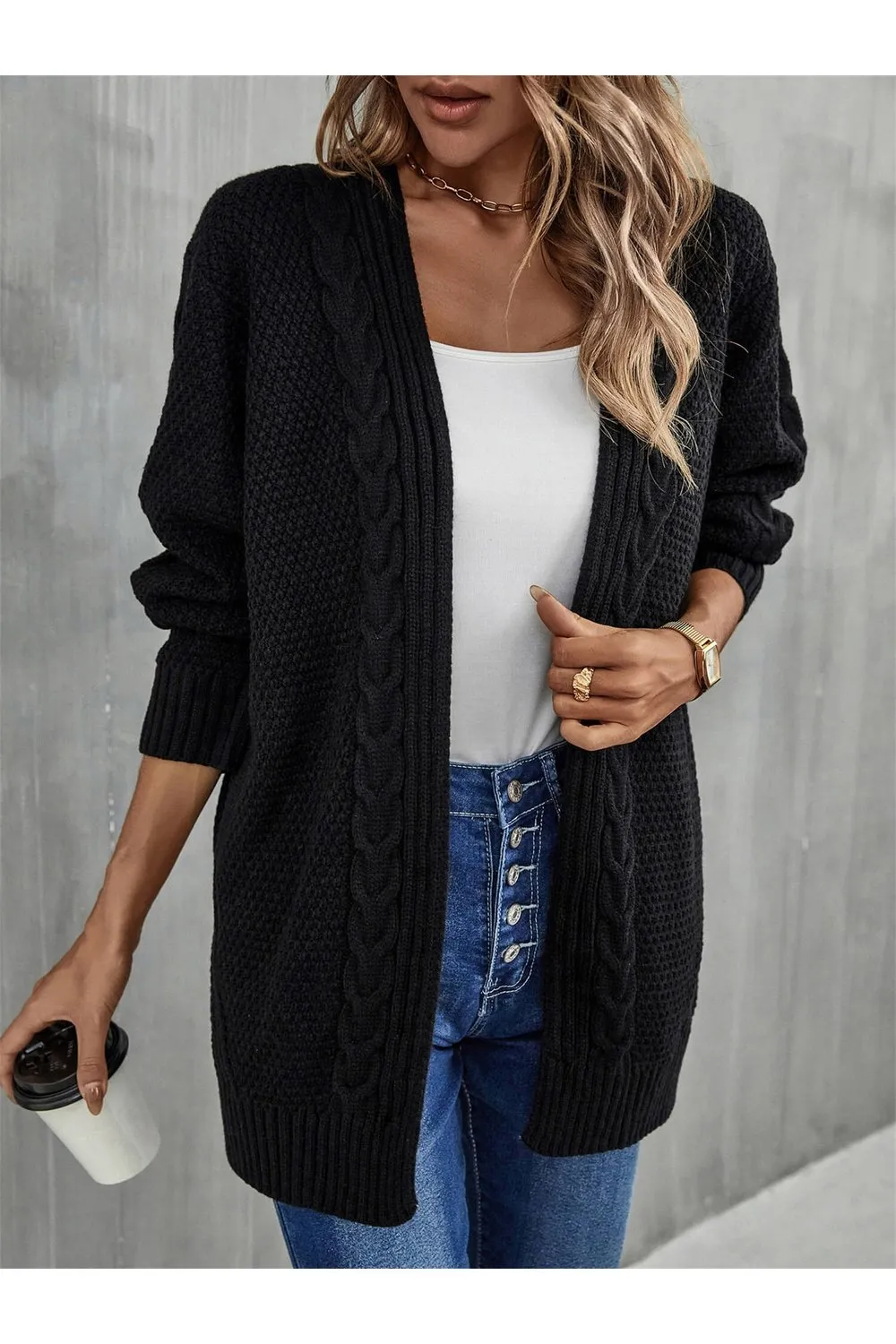 Warm Fall Mixed Knit Open Front Longline Cardigan