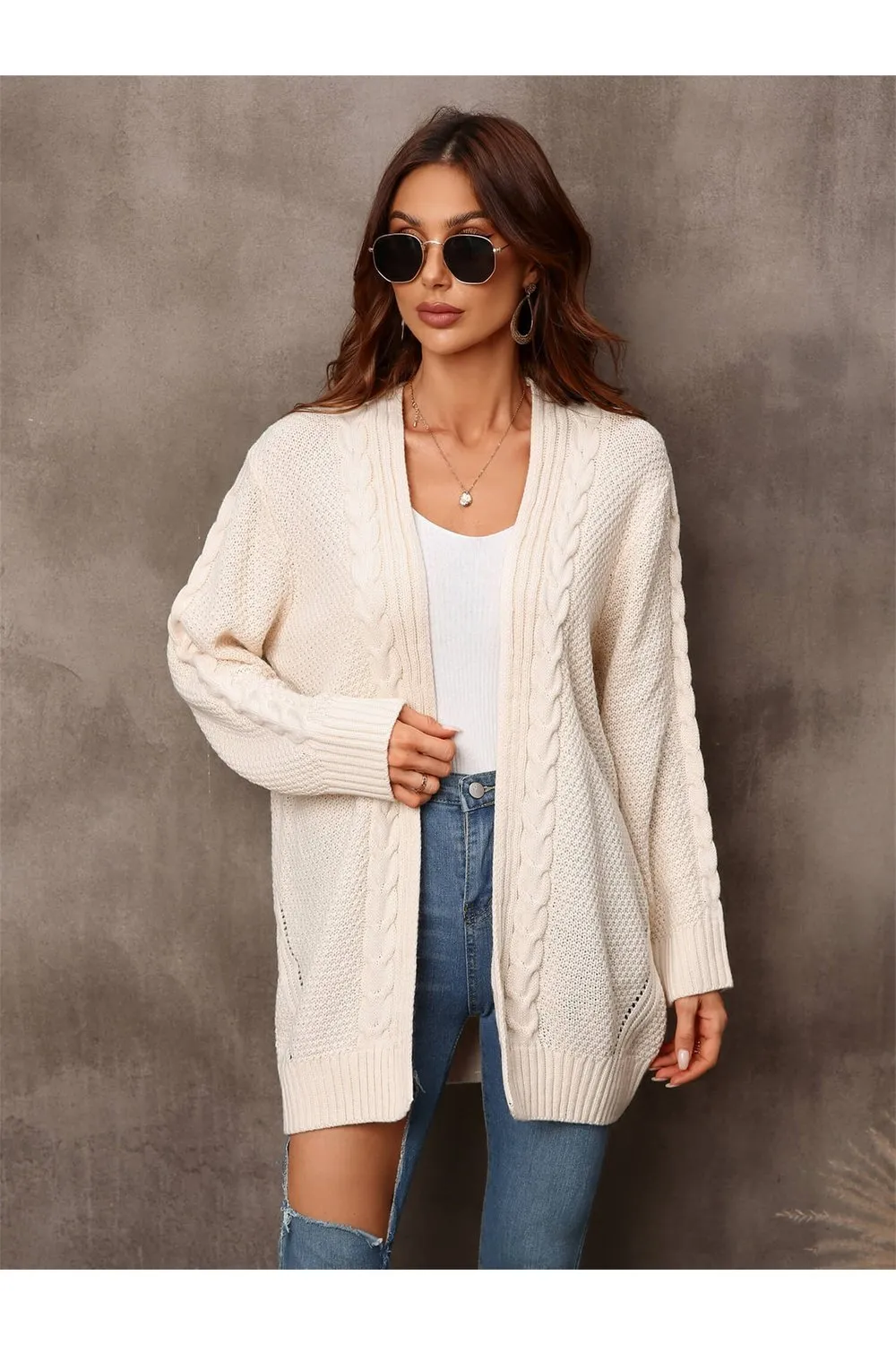 Warm Fall Mixed Knit Open Front Longline Cardigan