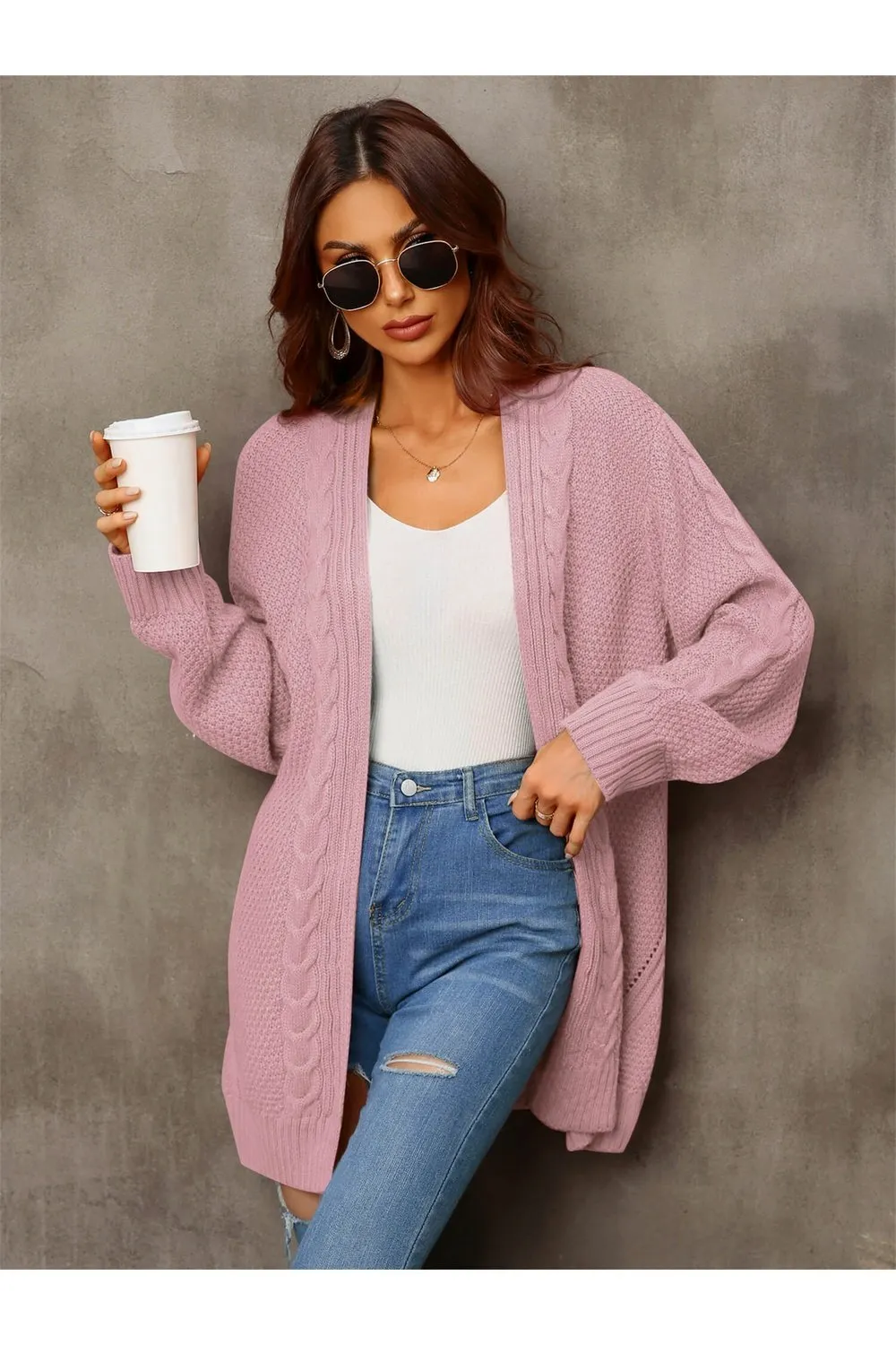 Warm Fall Mixed Knit Open Front Longline Cardigan